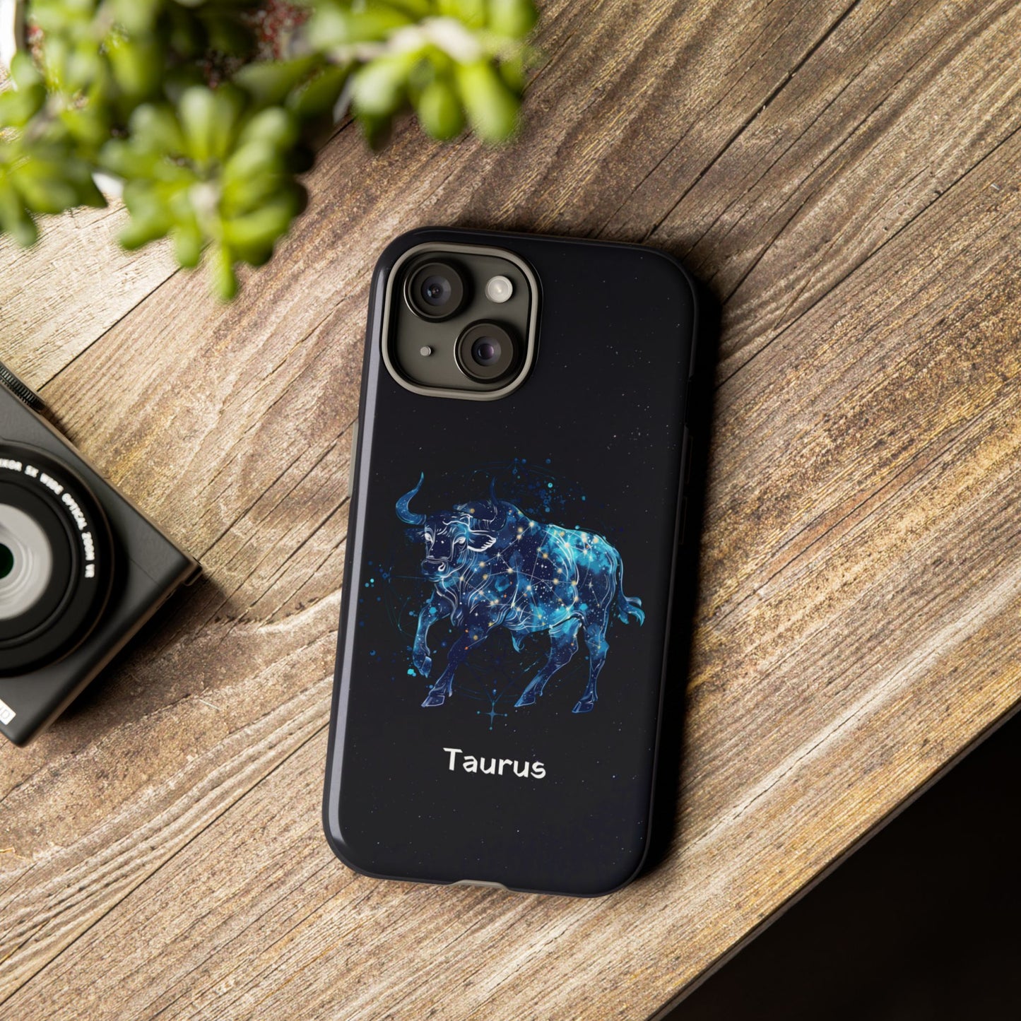 Taurus Zodiac Star Sign Black Glossy Phone Case Tough Protection for iPhone or Samsung Galaxy