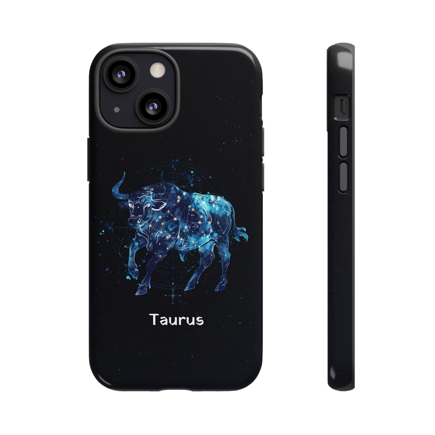 Taurus Zodiac Star Sign Black Glossy Phone Case Tough Protection for iPhone or Samsung Galaxy