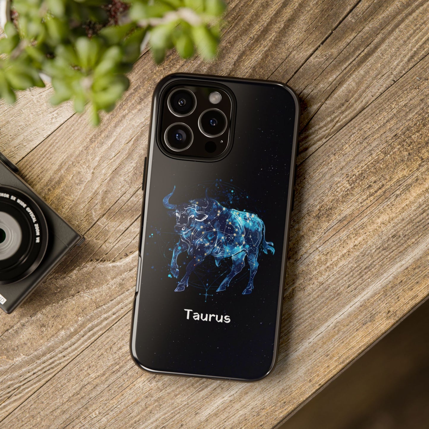 Taurus Zodiac Star Sign Black Glossy Phone Case Tough Protection for iPhone or Samsung Galaxy
