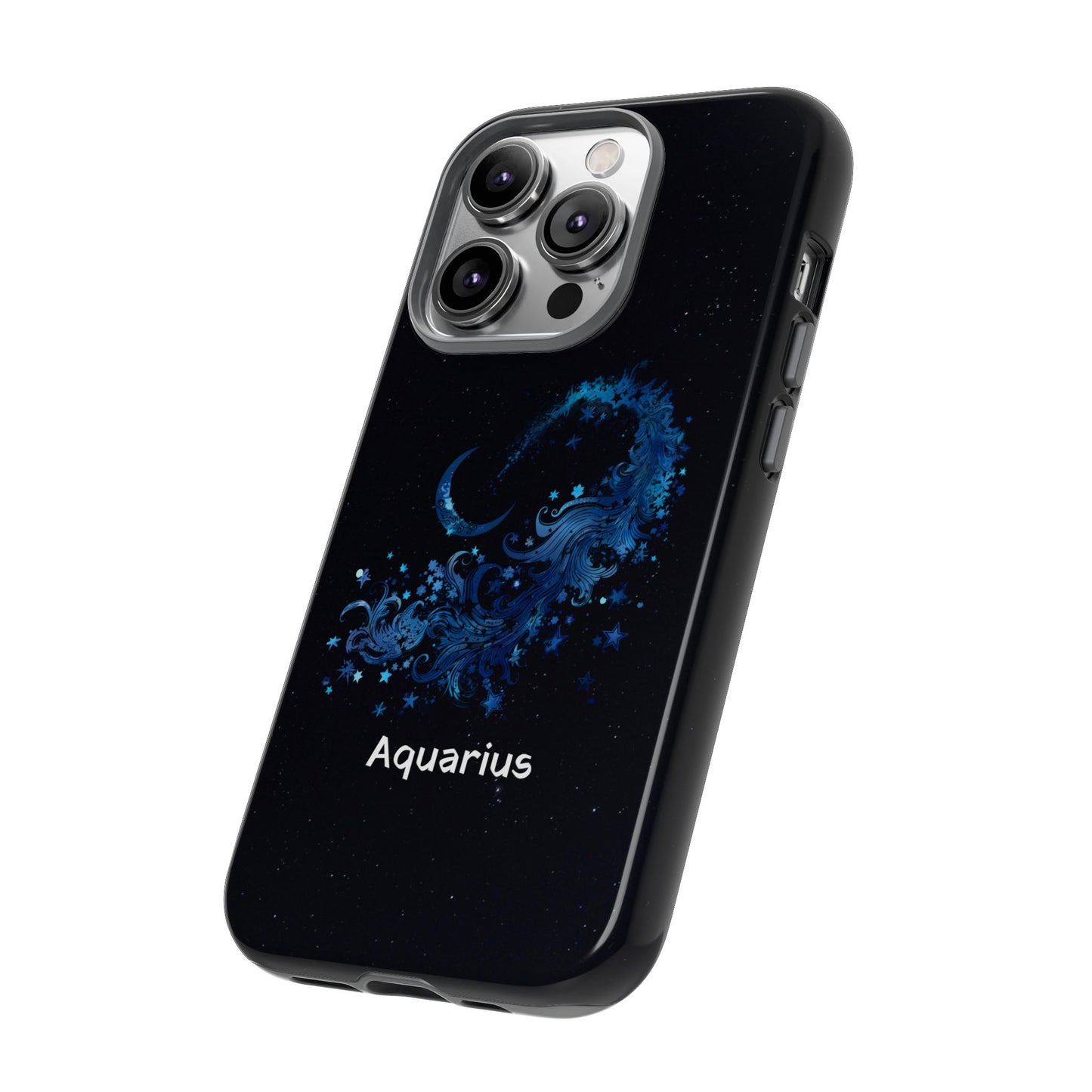 Aquarius Zodiac Star Sign Black Glossy Phone Case Tough Protection for iPhone or Samsung Galaxy