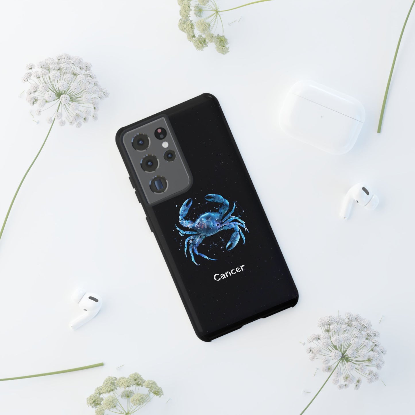 Cancer Zodiac Star Sign Black Glossy Phone Case Tough Protection for iPhone or Samsung Galaxy