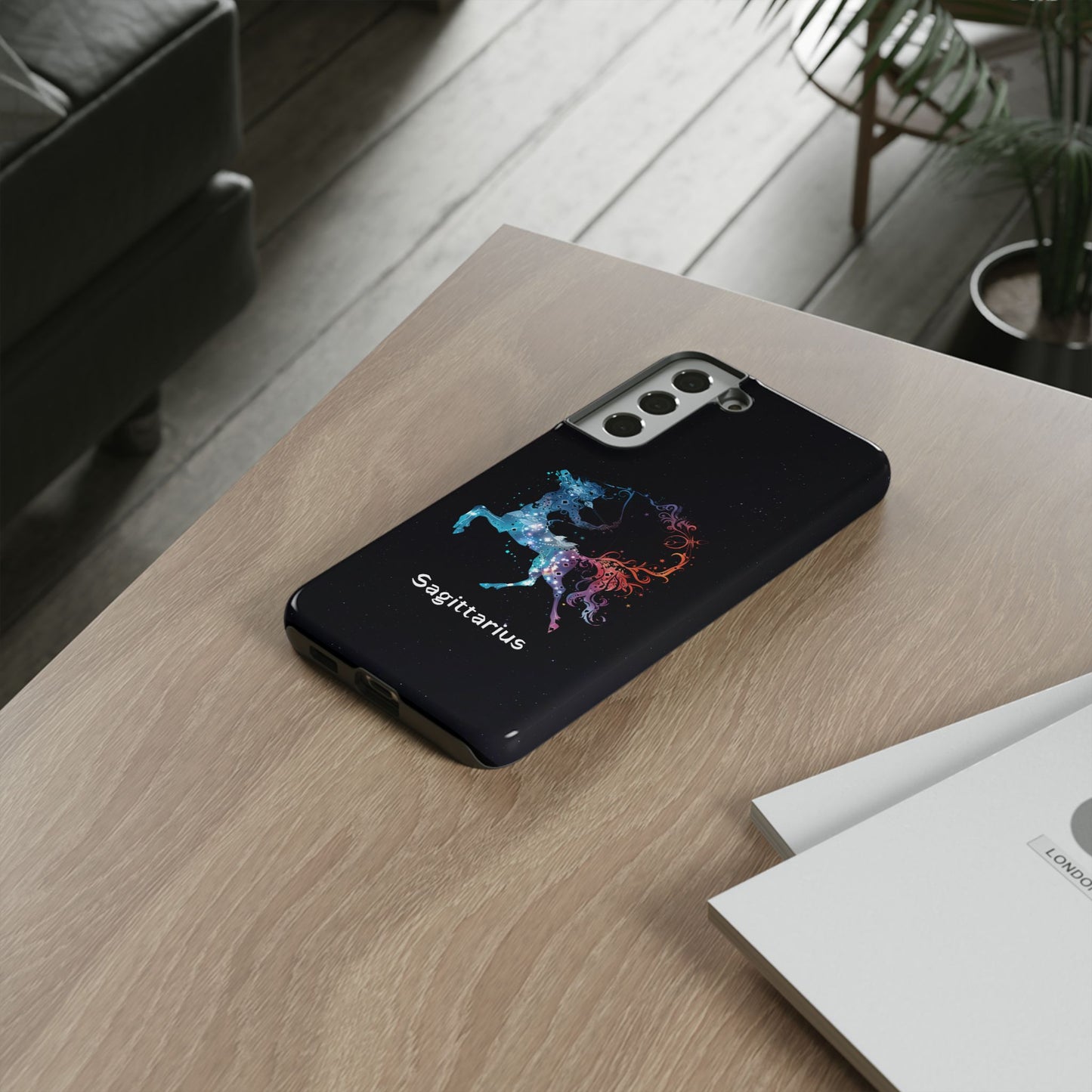 Sagittarius Zodiac Star Sign Black Glossy Phone Case Tough Protection for iPhone or Samsung Galaxy