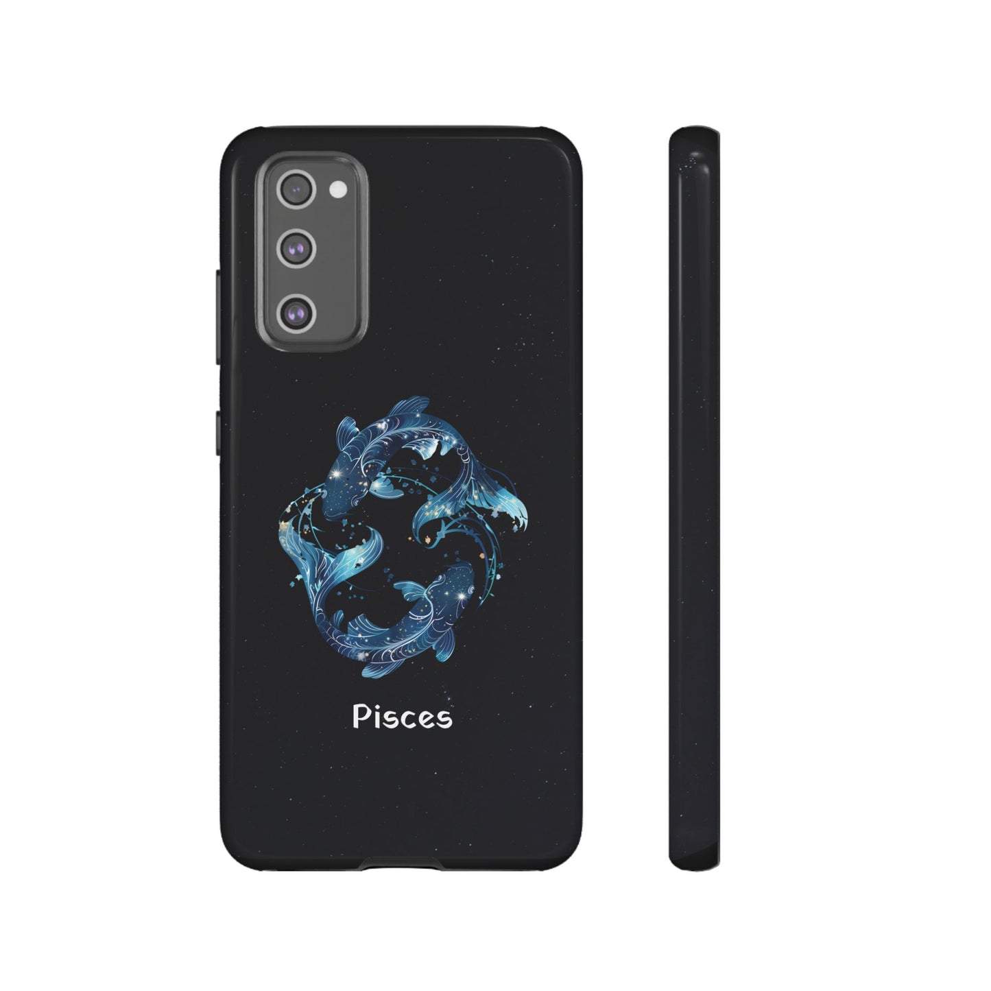 Pisces Zodiac Star Sign Black Glossy Phone Case Tough Protection for iPhone or Samsung Galaxy