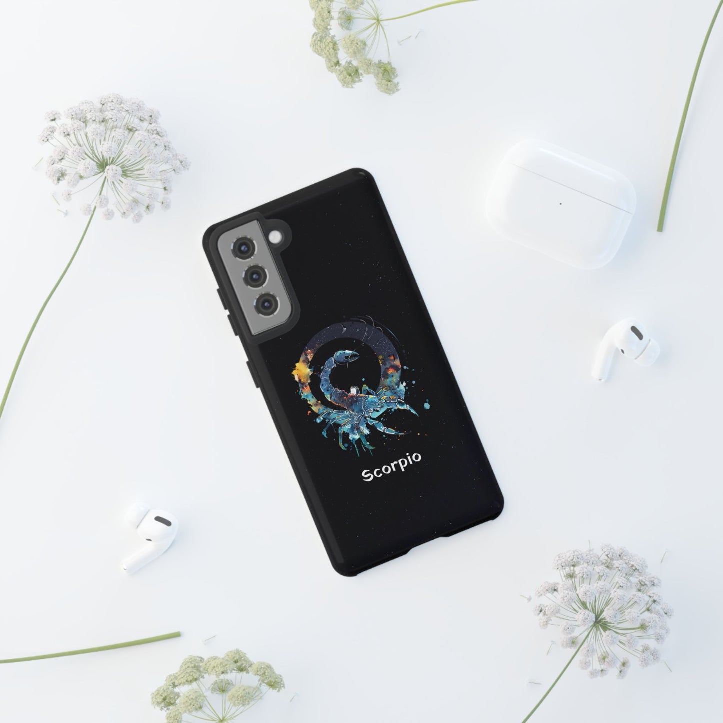 Scorpio Zodiac Star Sign Black Glossy Phone Case Tough Protection for iPhone or Samsung Galaxy
