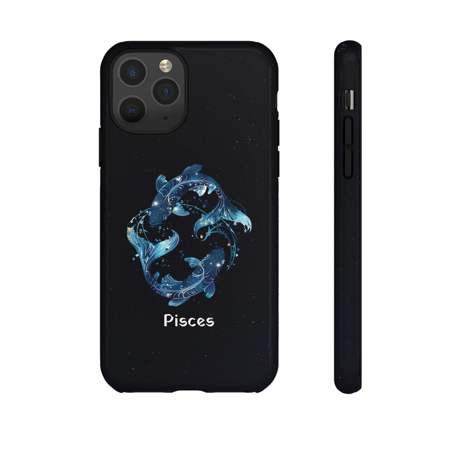 Pisces Zodiac Star Sign Black Glossy Phone Case Tough Protection for iPhone or Samsung Galaxy