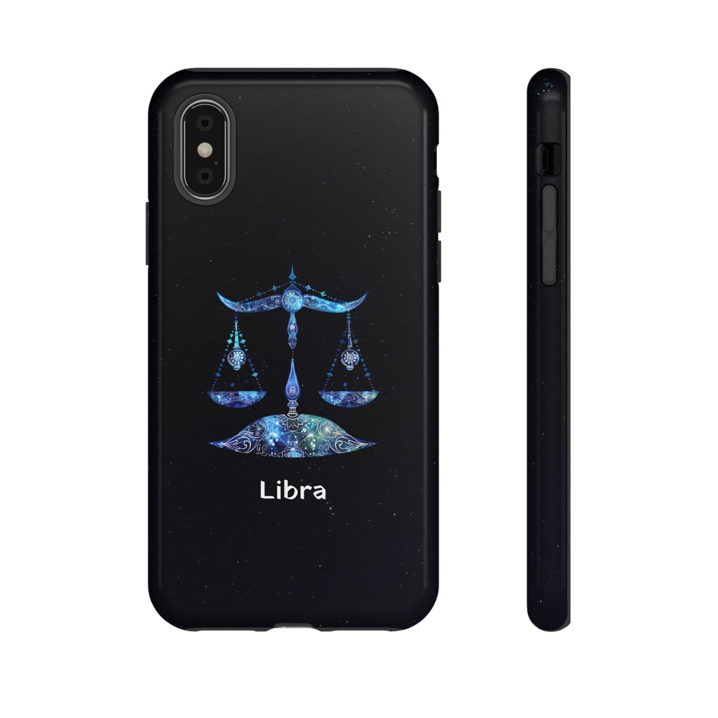 Libra Zodiac Star Sign Black Glossy Phone Case Tough Protection for iPhone or Samsung Galaxy