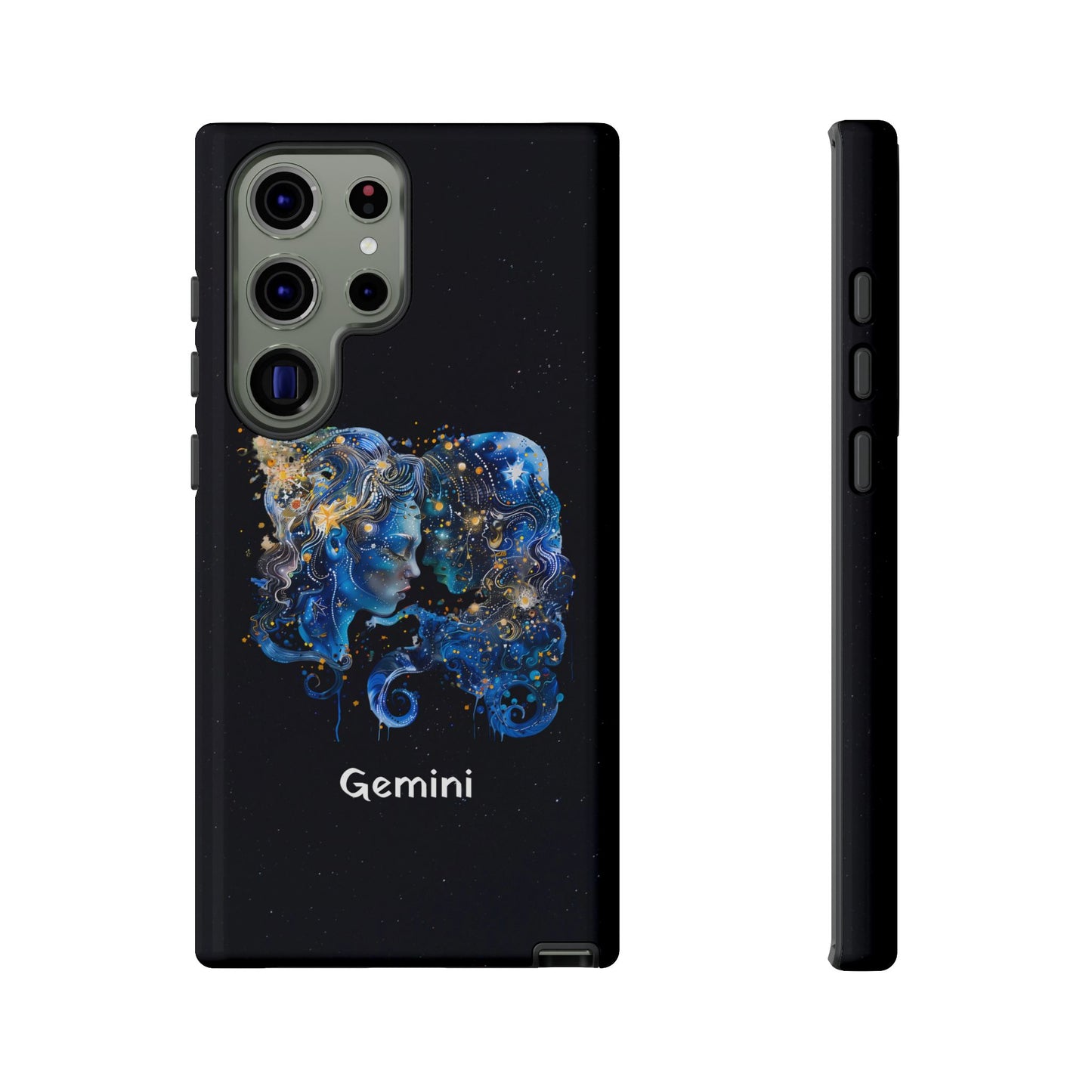 Gemini Zodiac Star Sign Black Glossy Phone Case Tough Protection for iPhone or Samsung Galaxy