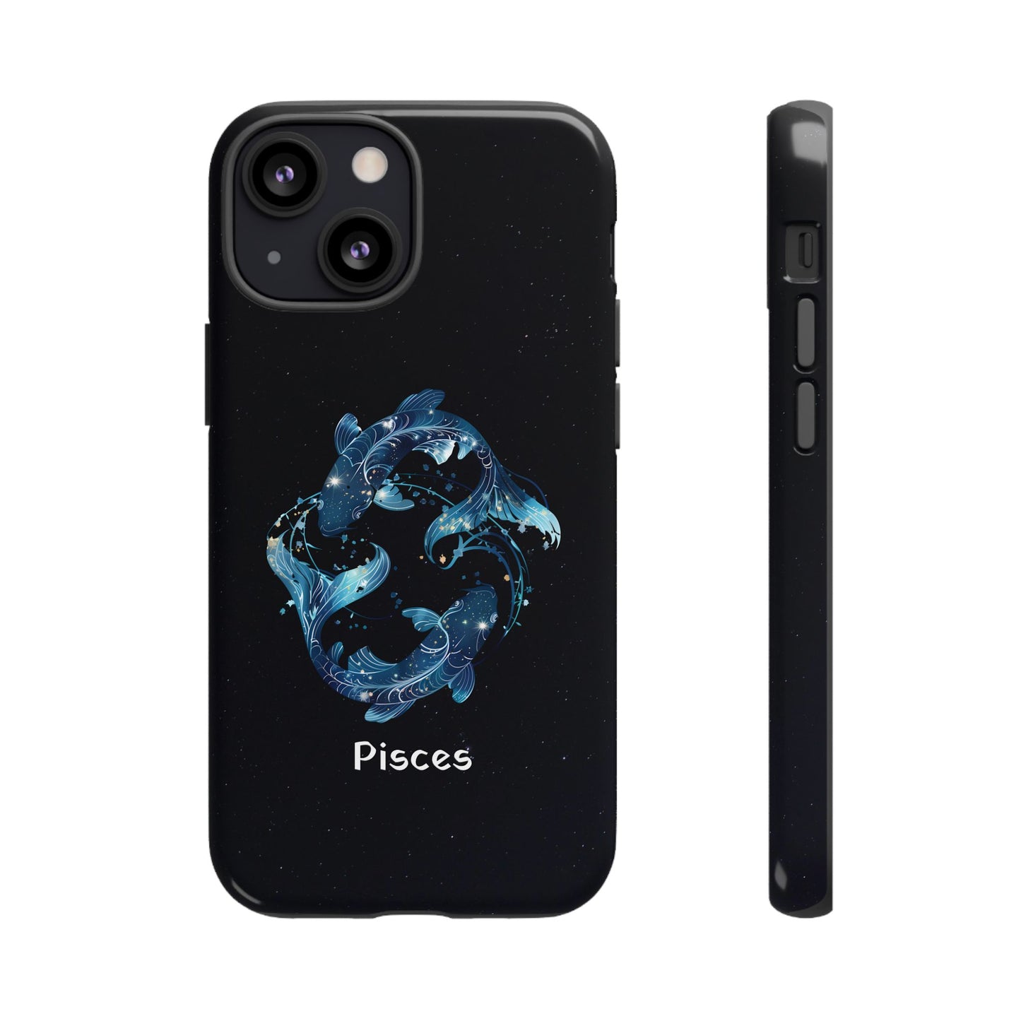 Pisces Zodiac Star Sign Black Glossy Phone Case Tough Protection for iPhone or Samsung Galaxy