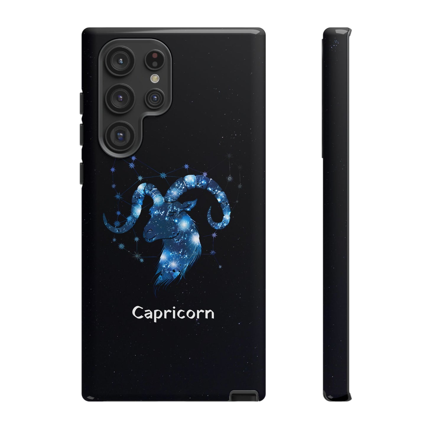 Capricorn Zodiac Star Sign Black Glossy Phone Case Tough Protection for iPhone or Samsung Galaxy