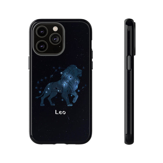 Leo Star Sign Zodiac Black Glossy Phone Case Tough Protection for iPhone or Samsung Galaxy