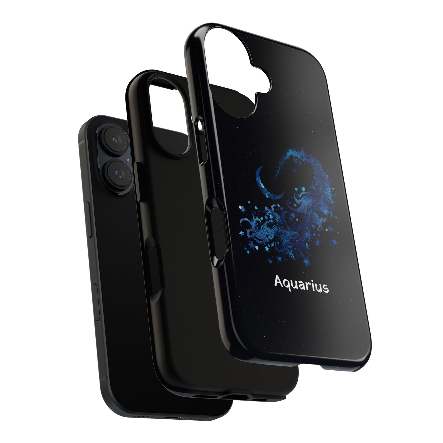 Aquarius Zodiac Star Sign Black Glossy Phone Case Tough Protection for iPhone or Samsung Galaxy