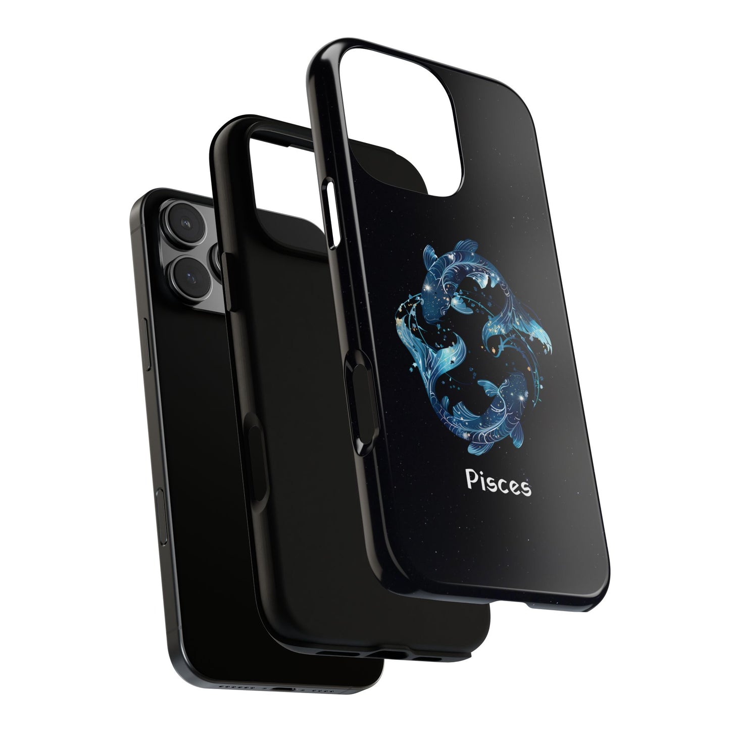 Pisces Zodiac Star Sign Black Glossy Phone Case Tough Protection for iPhone or Samsung Galaxy