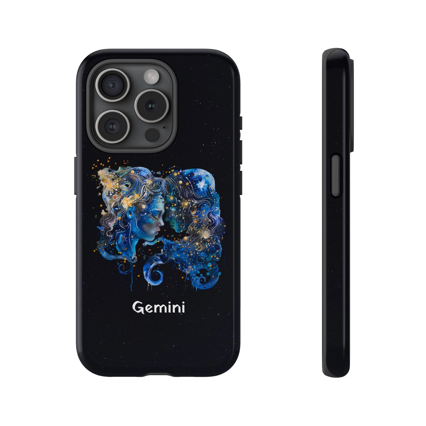 Gemini Zodiac Star Sign Black Glossy Phone Case Tough Protection for iPhone or Samsung Galaxy