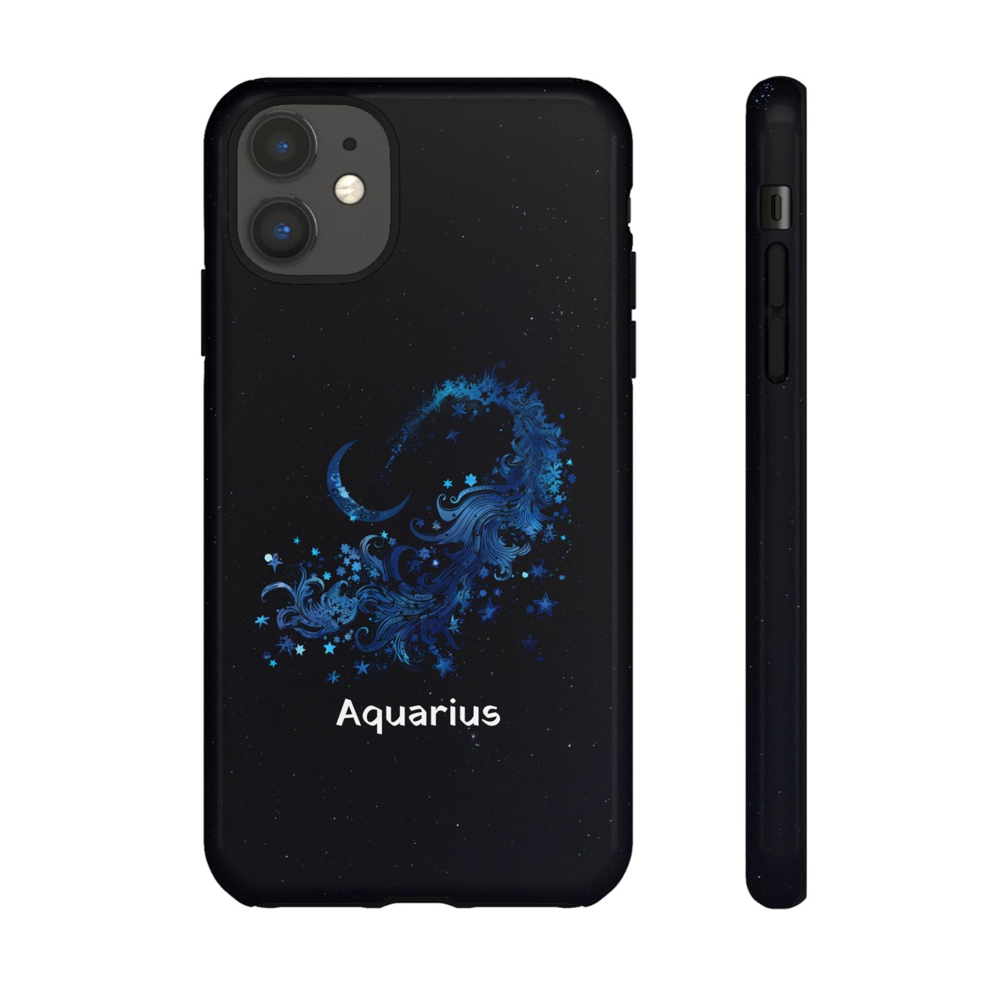 Aquarius Zodiac Star Sign Black Glossy Phone Case Tough Protection for iPhone or Samsung Galaxy