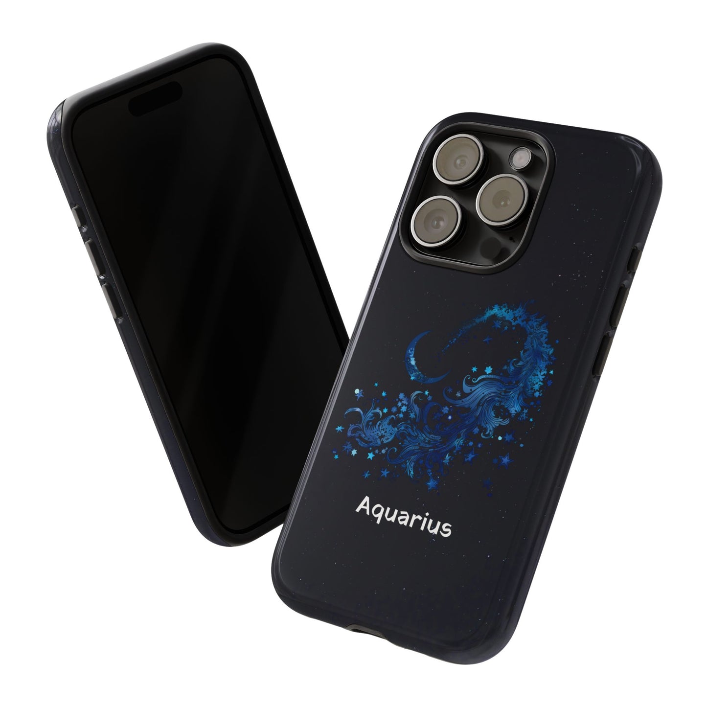 Aquarius Zodiac Star Sign Black Glossy Phone Case Tough Protection for iPhone or Samsung Galaxy