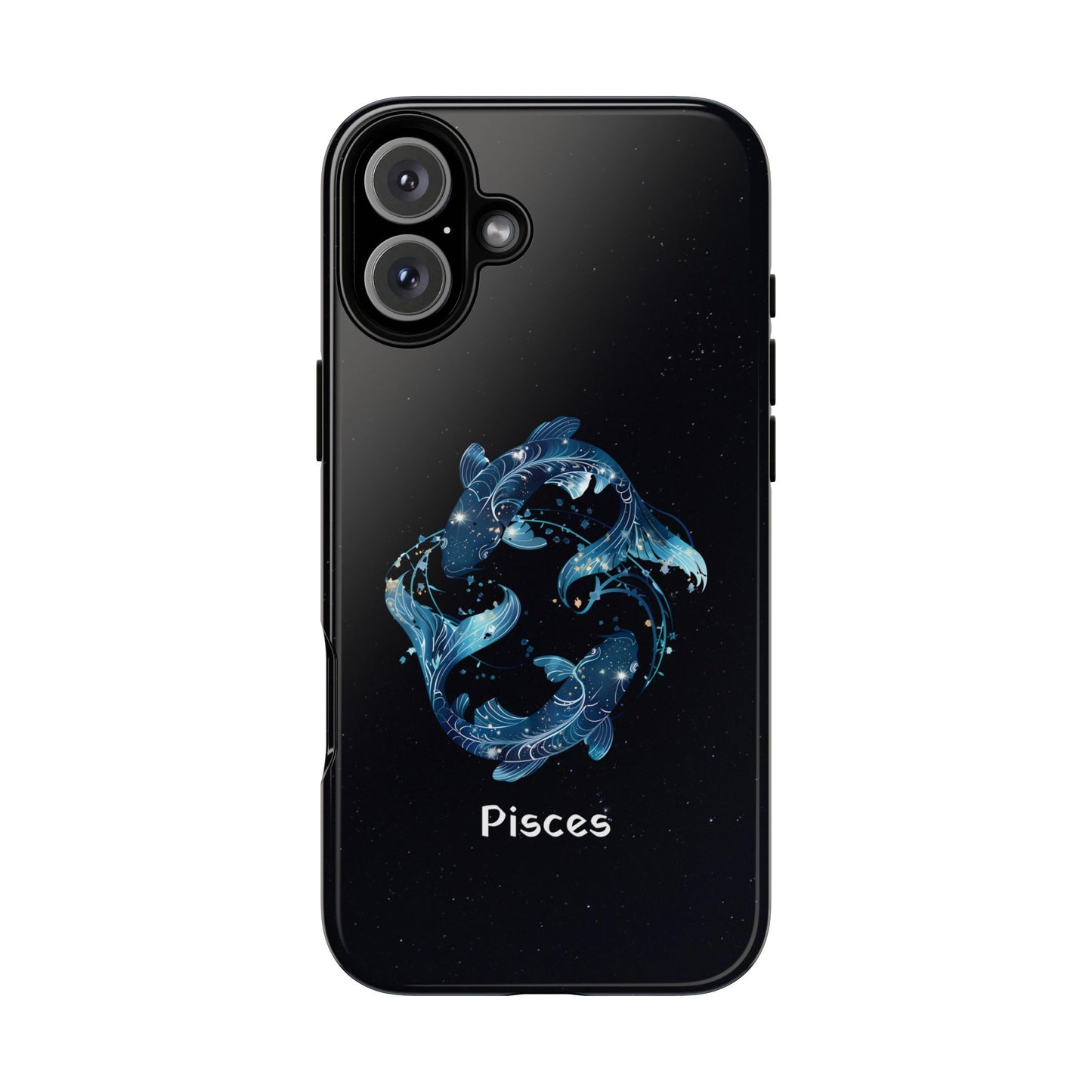 Pisces Zodiac Star Sign Black Glossy Phone Case Tough Protection for iPhone or Samsung Galaxy