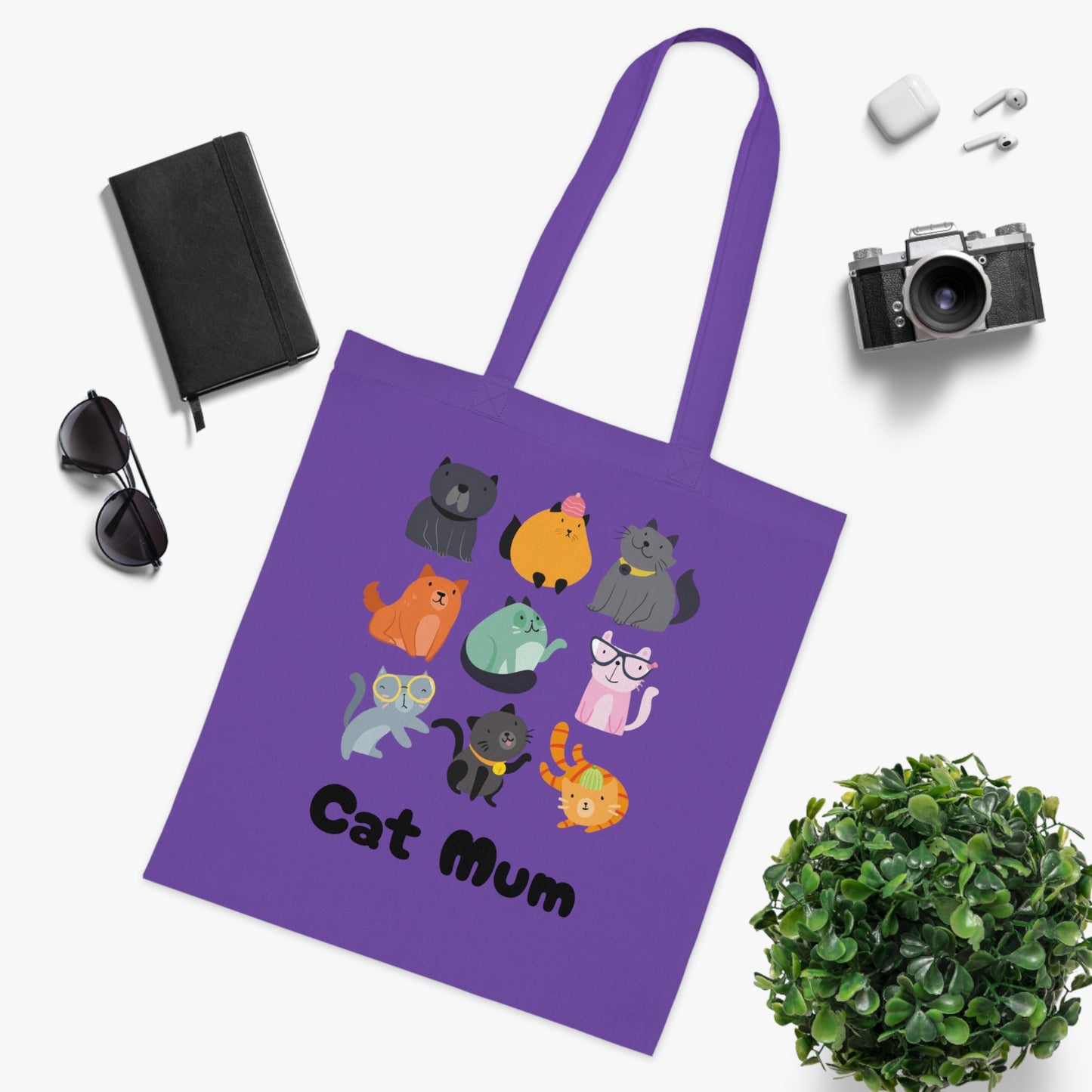 Cat Mum Large Cotton Tote Bag in Various Colours - Perfect Gift for Cat Lovers