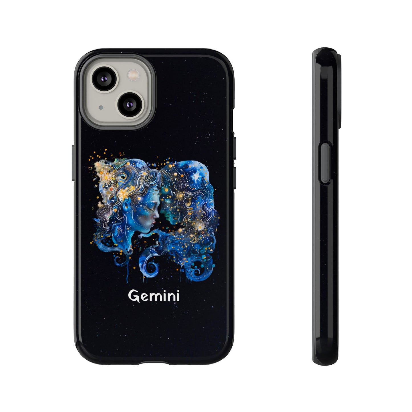 Gemini Zodiac Star Sign Black Glossy Phone Case Tough Protection for iPhone or Samsung Galaxy
