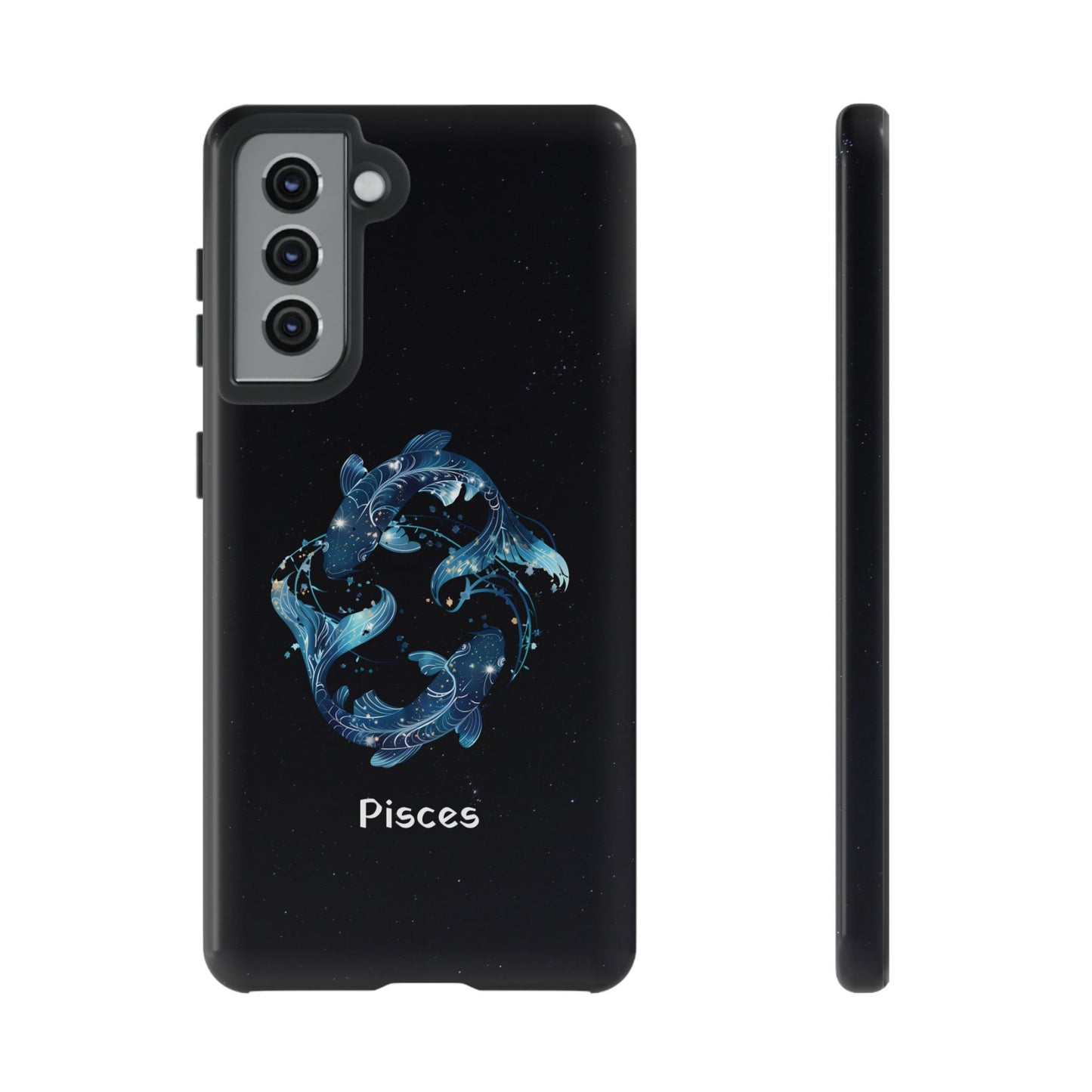 Pisces Zodiac Star Sign Black Glossy Phone Case Tough Protection for iPhone or Samsung Galaxy