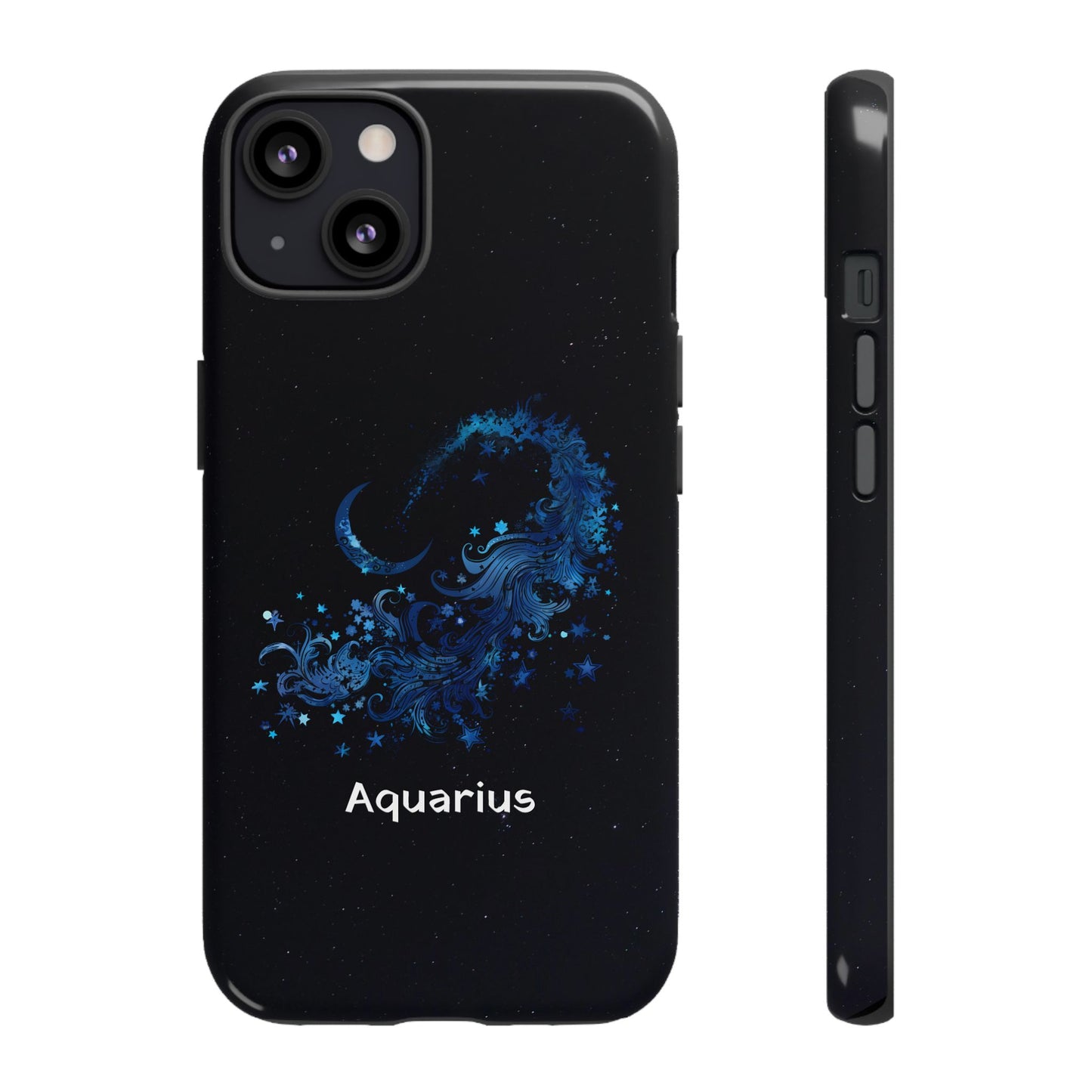 Aquarius Zodiac Star Sign Black Glossy Phone Case Tough Protection for iPhone or Samsung Galaxy