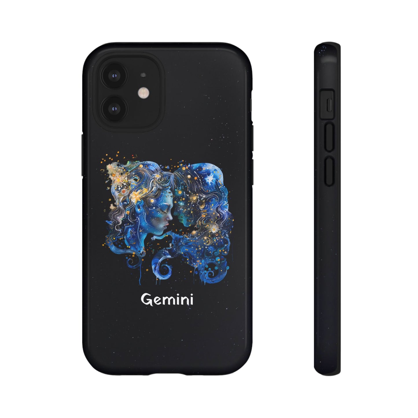 Gemini Zodiac Star Sign Black Glossy Phone Case Tough Protection for iPhone or Samsung Galaxy