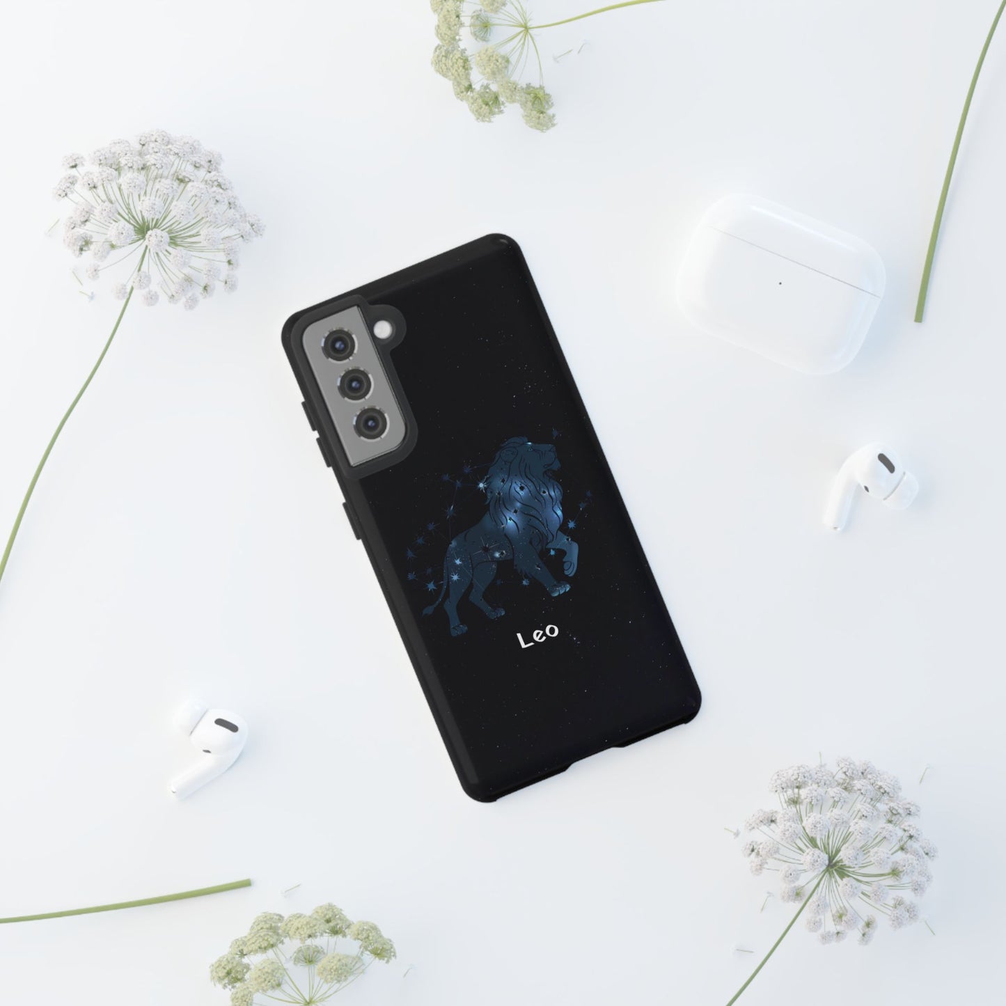 Leo Star Sign Zodiac Black Glossy Phone Case Tough Protection for iPhone or Samsung Galaxy