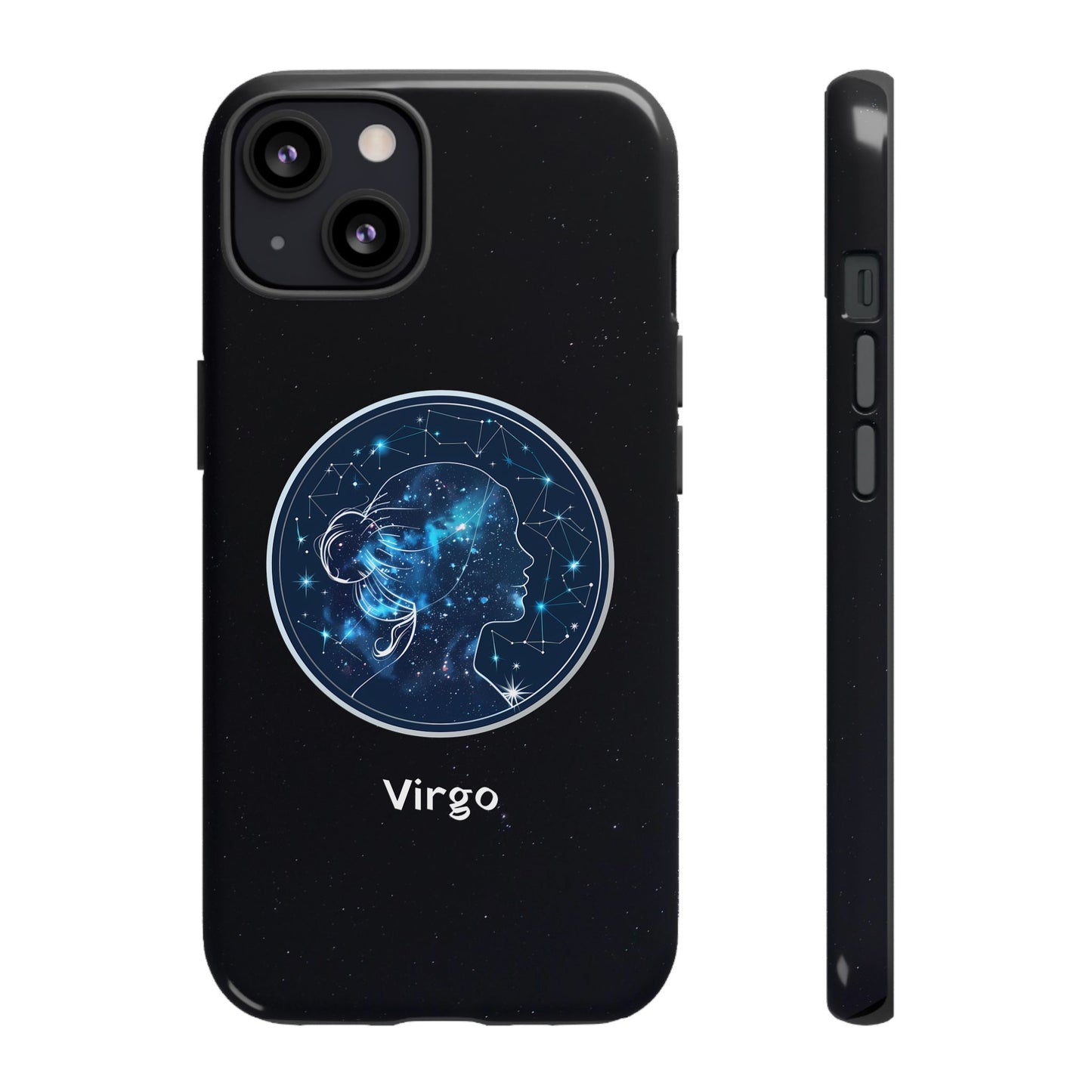 Virgo Zodiac Star Sign Black Glossy Phone Case Tough Protection for iPhone or Samsung Galaxy