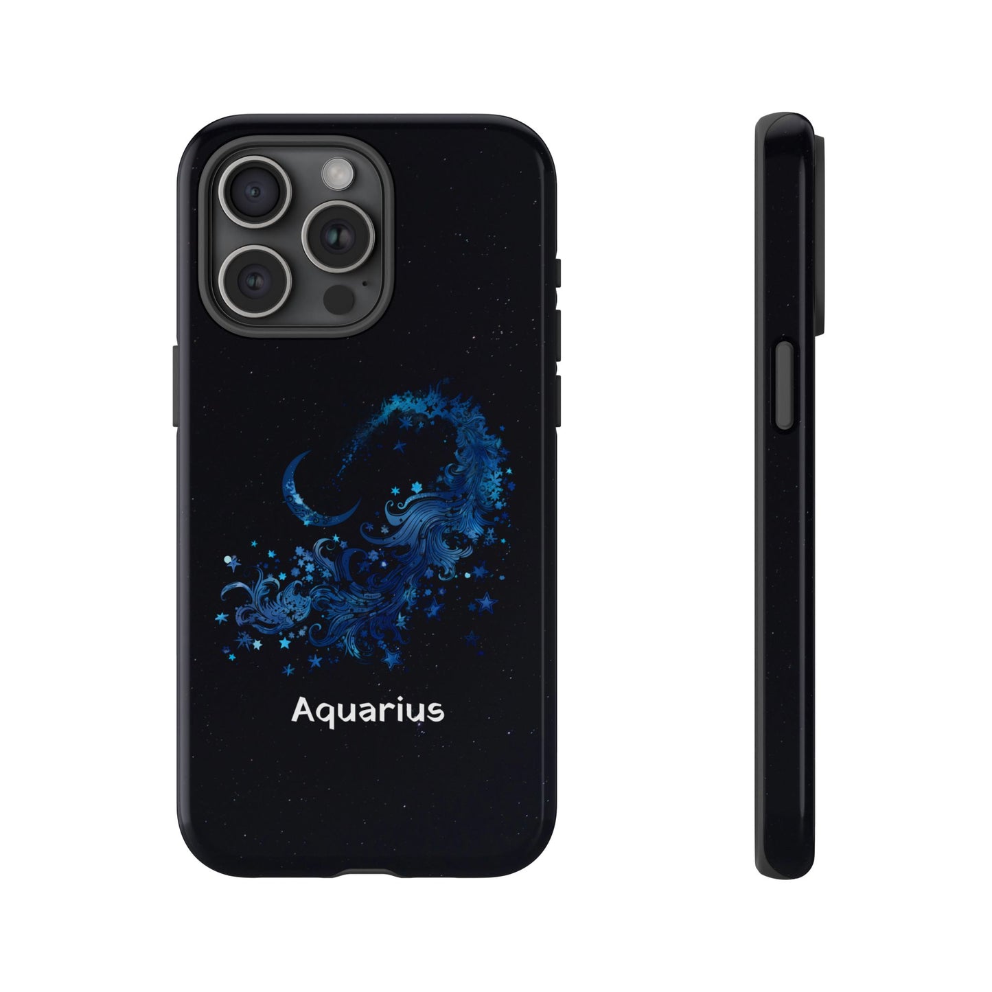 Aquarius Zodiac Star Sign Black Glossy Phone Case Tough Protection for iPhone or Samsung Galaxy