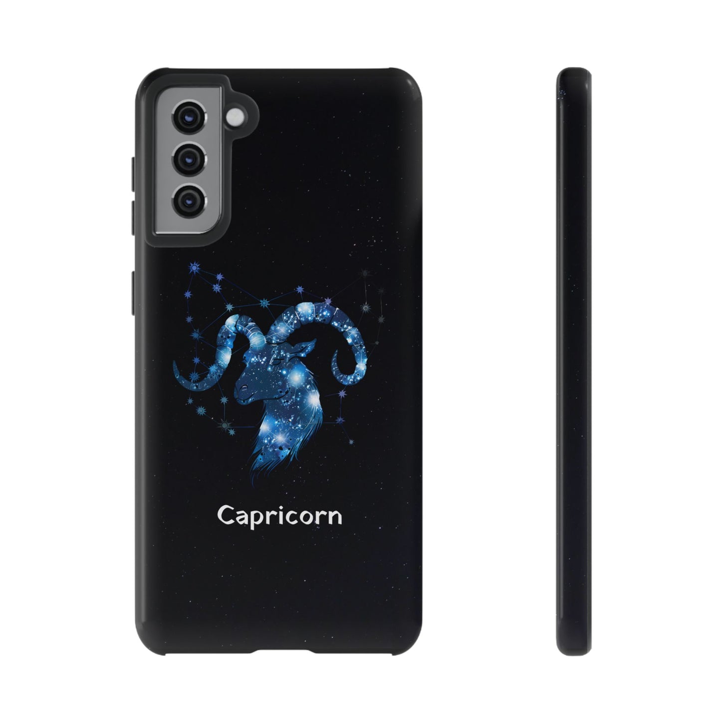 Capricorn Zodiac Star Sign Black Glossy Phone Case Tough Protection for iPhone or Samsung Galaxy