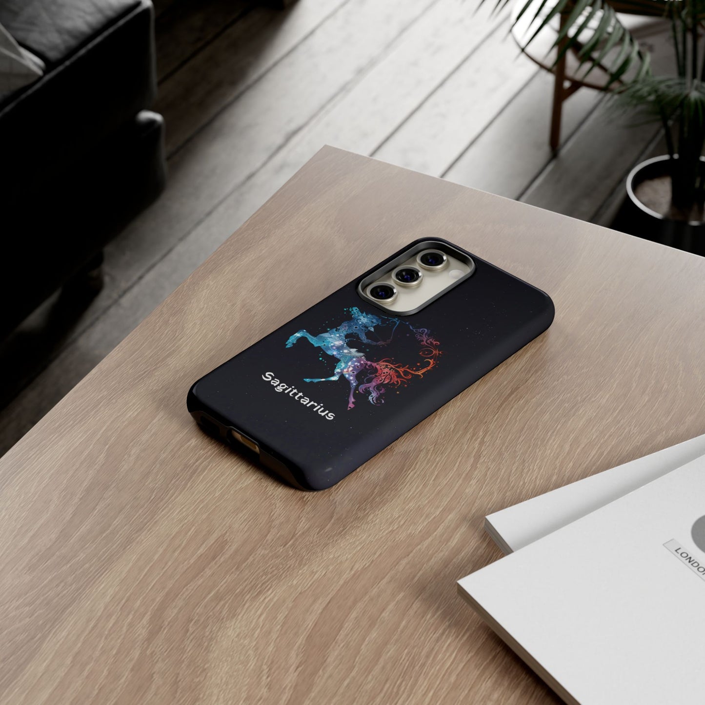 Sagittarius Zodiac Star Sign Black Glossy Phone Case Tough Protection for iPhone or Samsung Galaxy