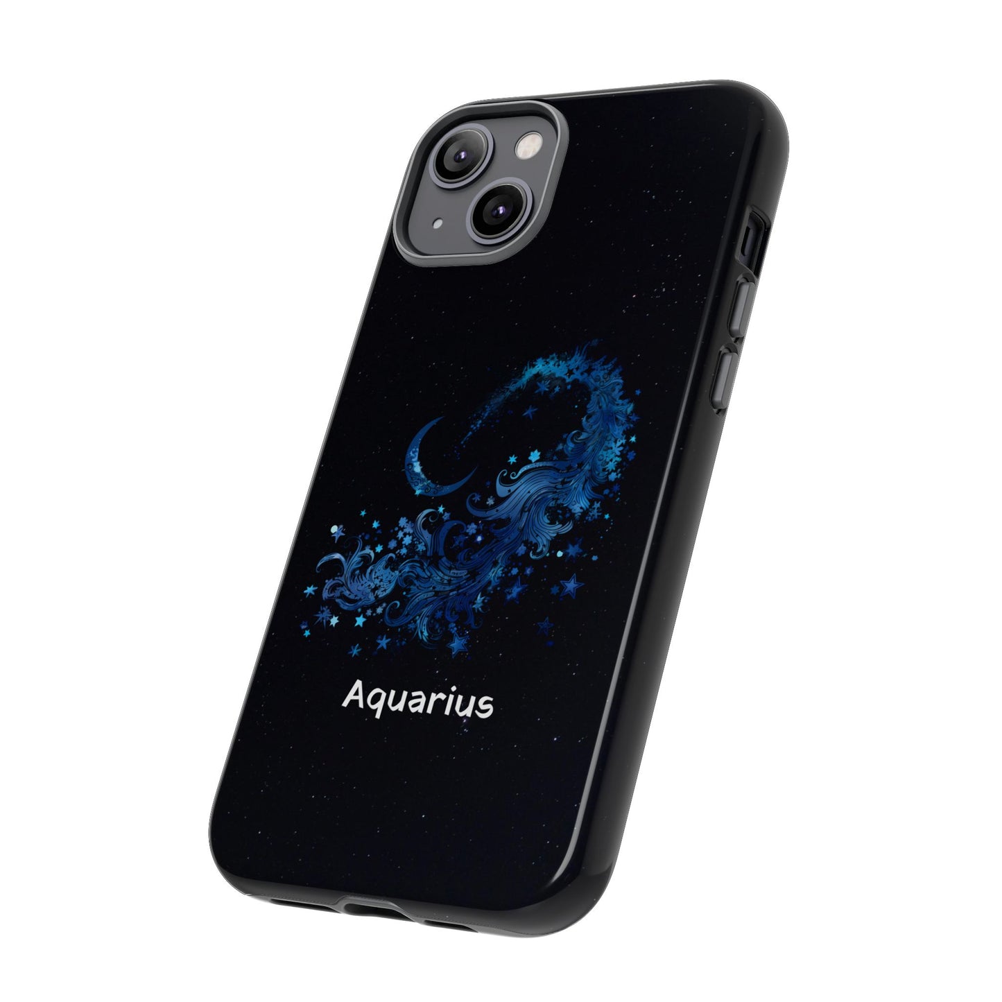 Aquarius Zodiac Star Sign Black Glossy Phone Case Tough Protection for iPhone or Samsung Galaxy