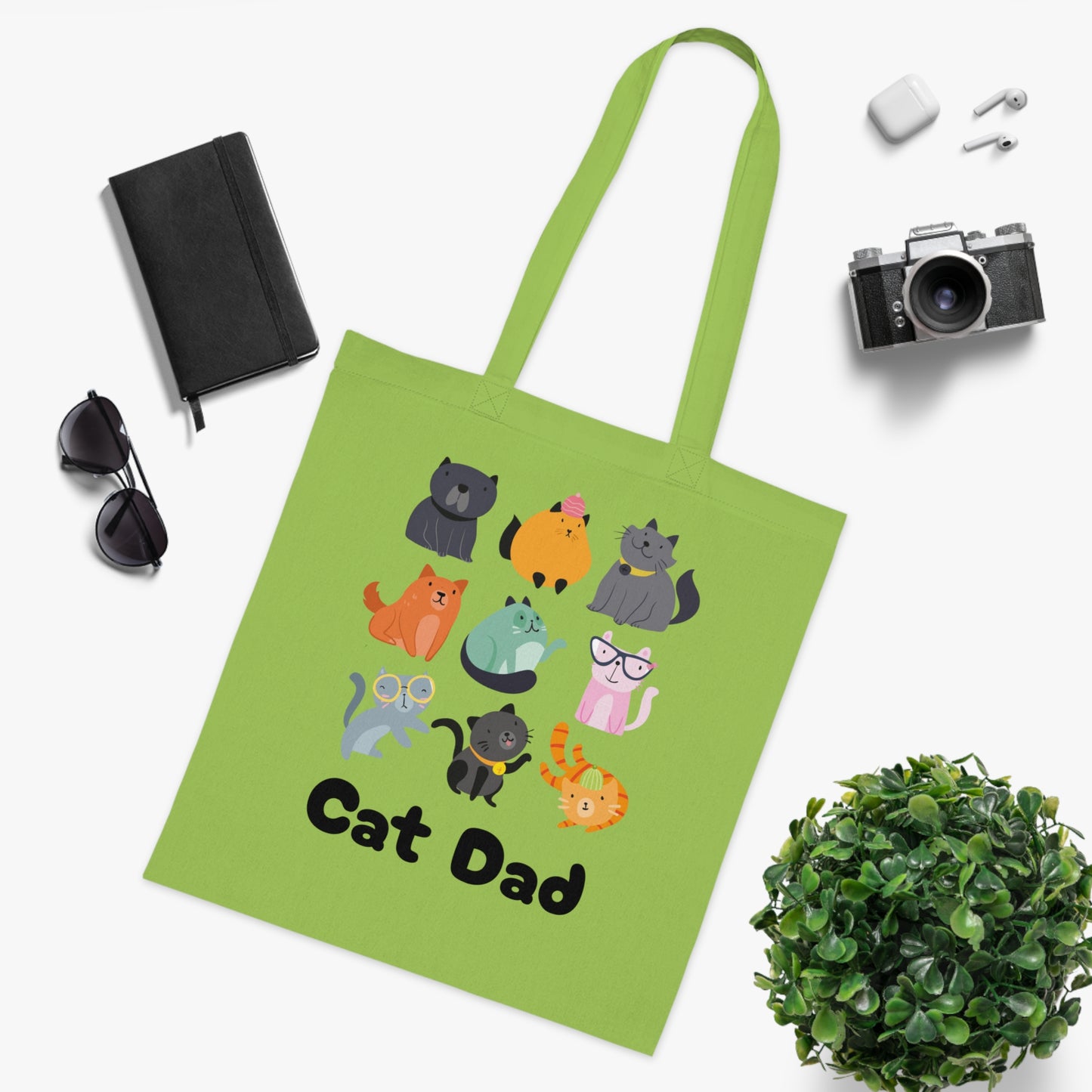 Cat Dad Large Cotton Tote Bag in Various Colours - Perfect Gift for Cat Lovers
