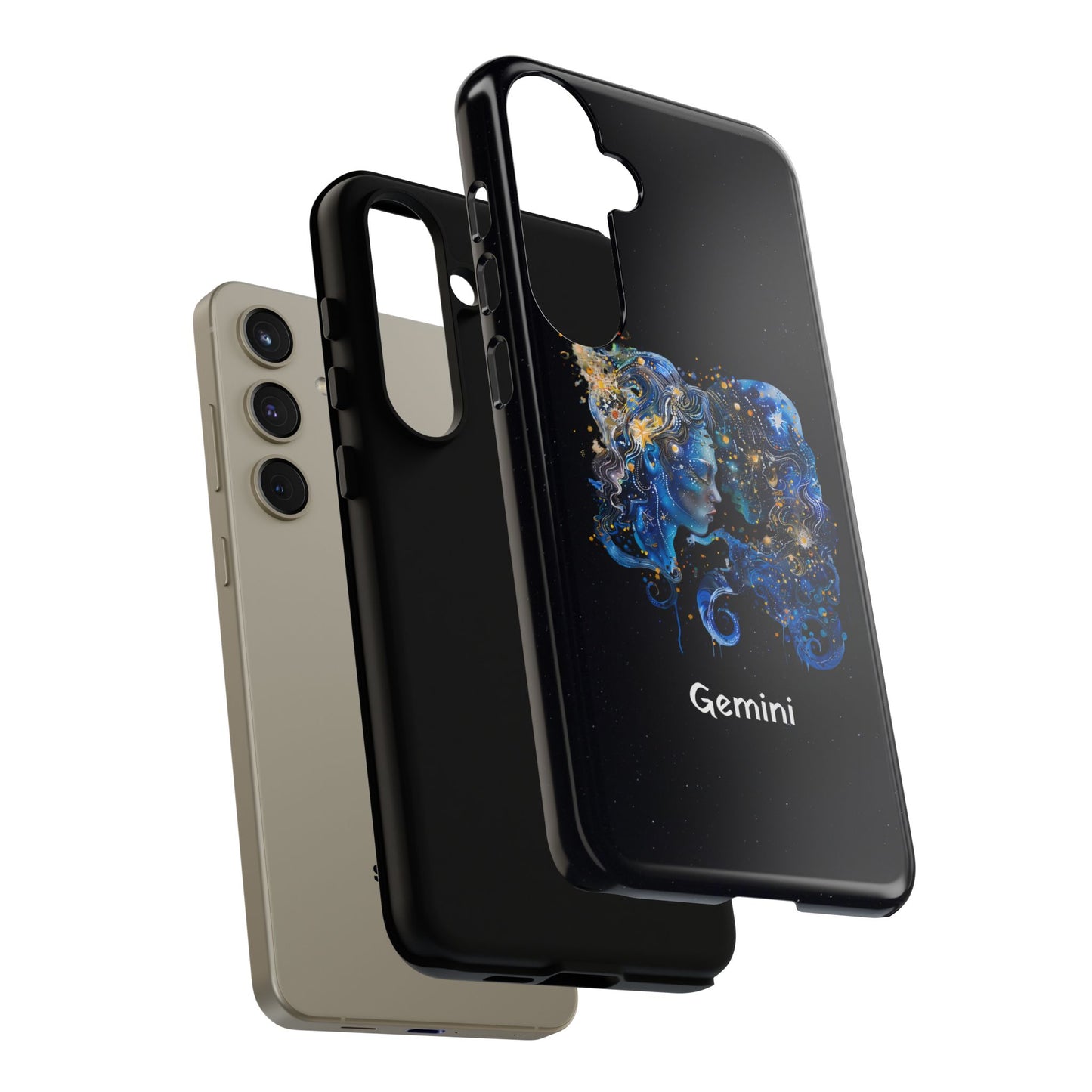 Gemini Zodiac Star Sign Black Glossy Phone Case Tough Protection for iPhone or Samsung Galaxy