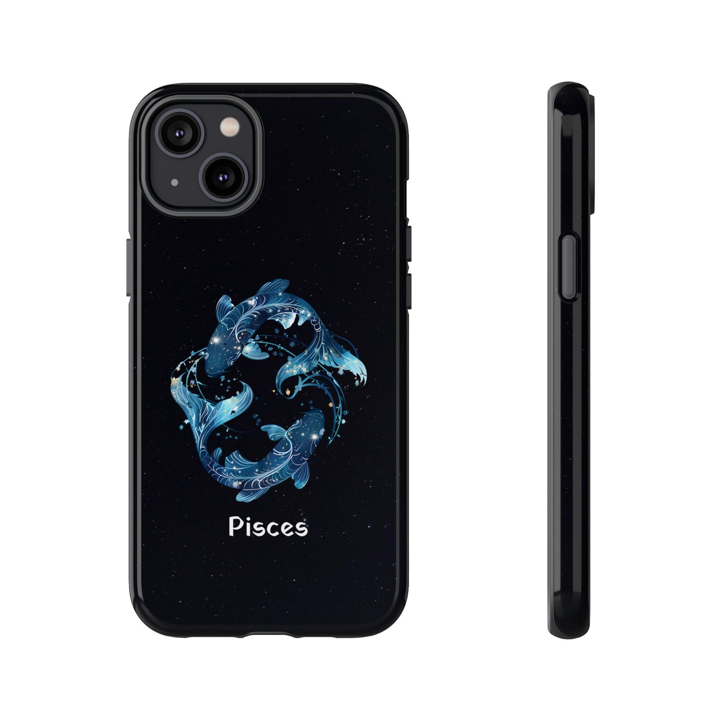 Pisces Zodiac Star Sign Black Glossy Phone Case Tough Protection for iPhone or Samsung Galaxy