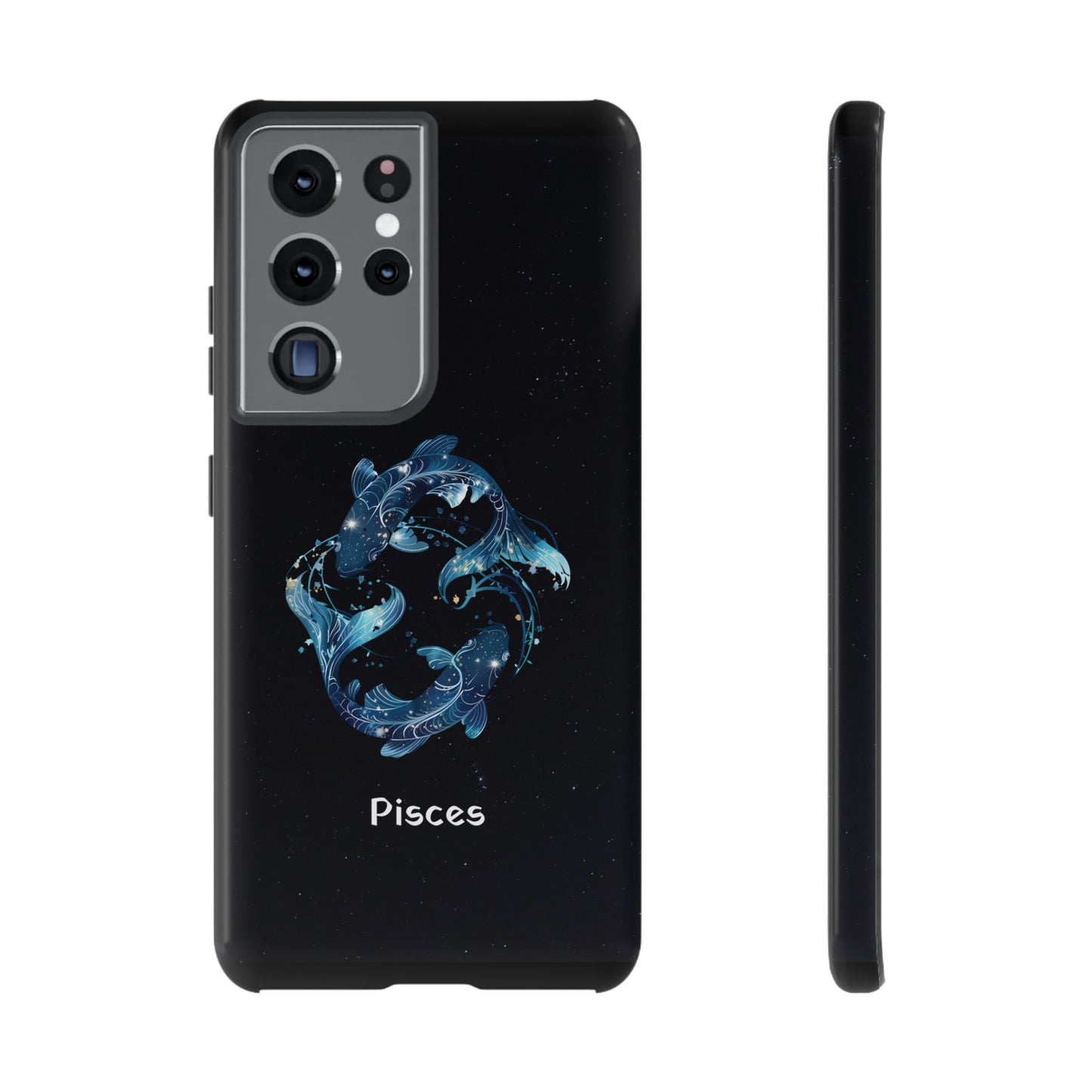 Pisces Zodiac Star Sign Black Glossy Phone Case Tough Protection for iPhone or Samsung Galaxy