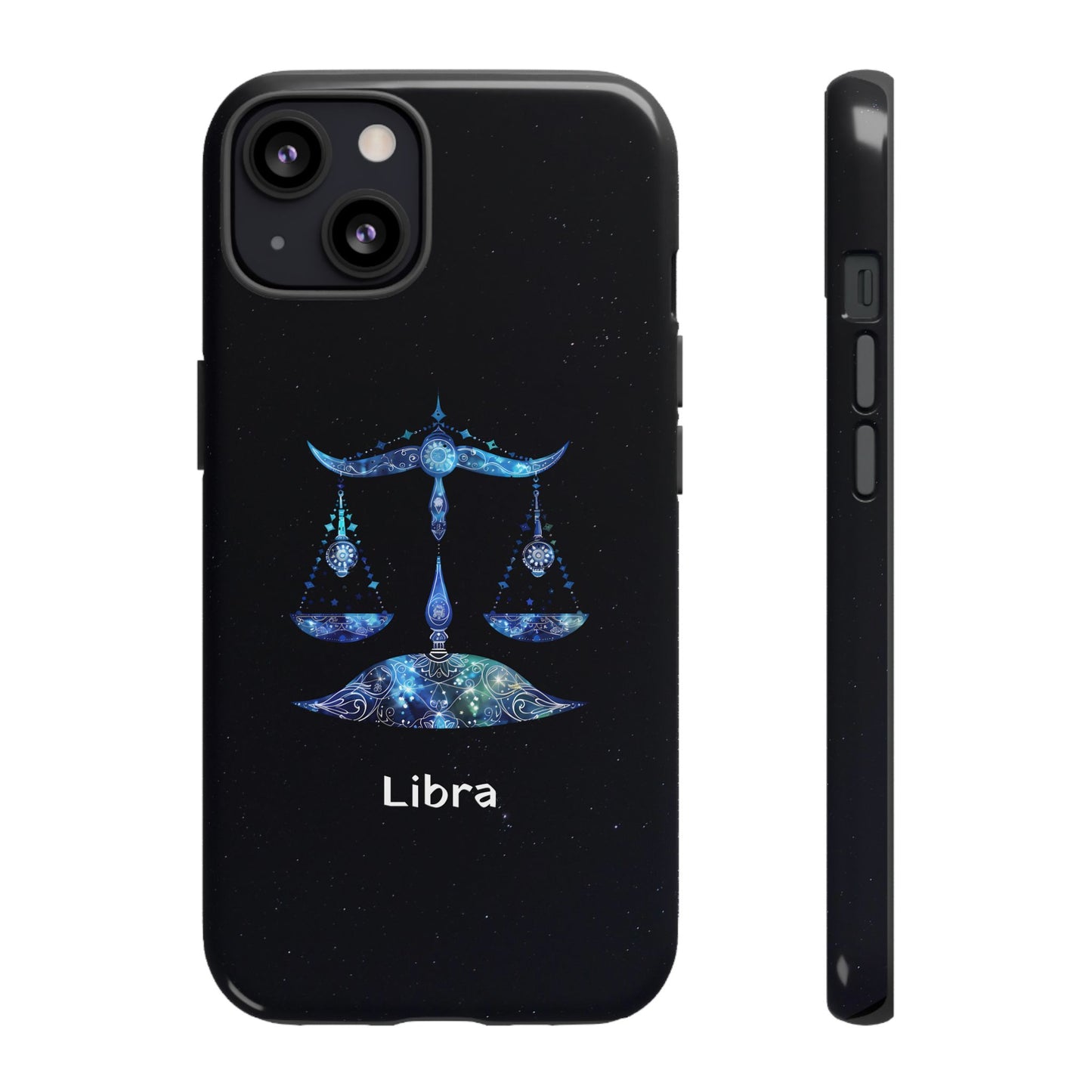 Libra Zodiac Star Sign Black Glossy Phone Case Tough Protection for iPhone or Samsung Galaxy