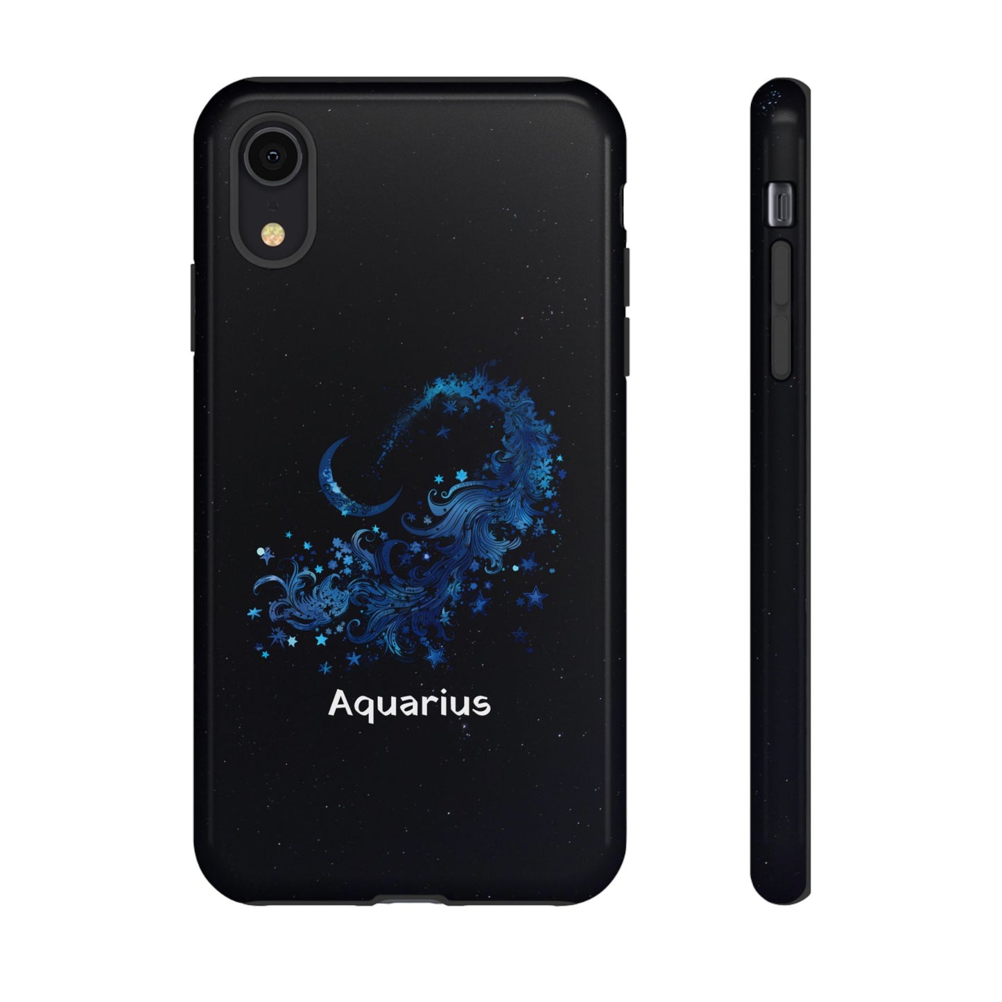Aquarius Zodiac Star Sign Black Glossy Phone Case Tough Protection for iPhone or Samsung Galaxy