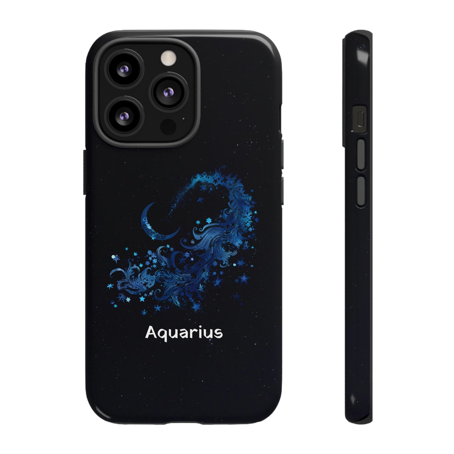 Aquarius Zodiac Star Sign Black Glossy Phone Case Tough Protection for iPhone or Samsung Galaxy