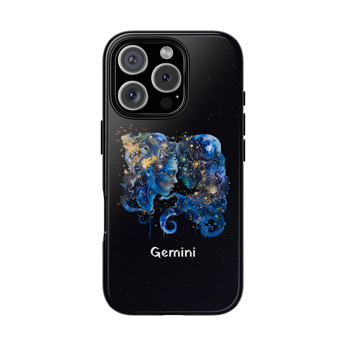 Gemini Zodiac Star Sign Black Glossy Phone Case Tough Protection for iPhone or Samsung Galaxy