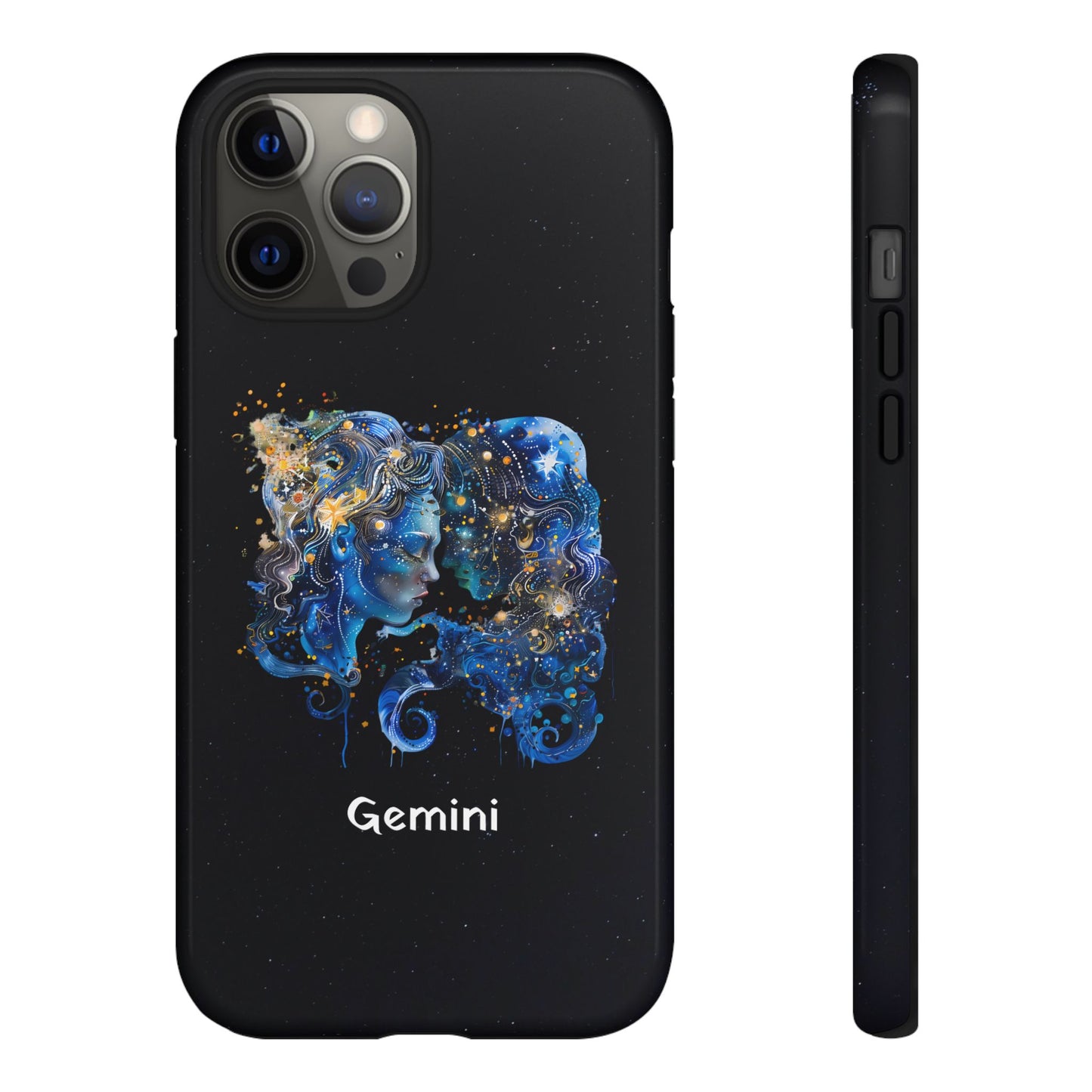 Gemini Zodiac Star Sign Black Glossy Phone Case Tough Protection for iPhone or Samsung Galaxy