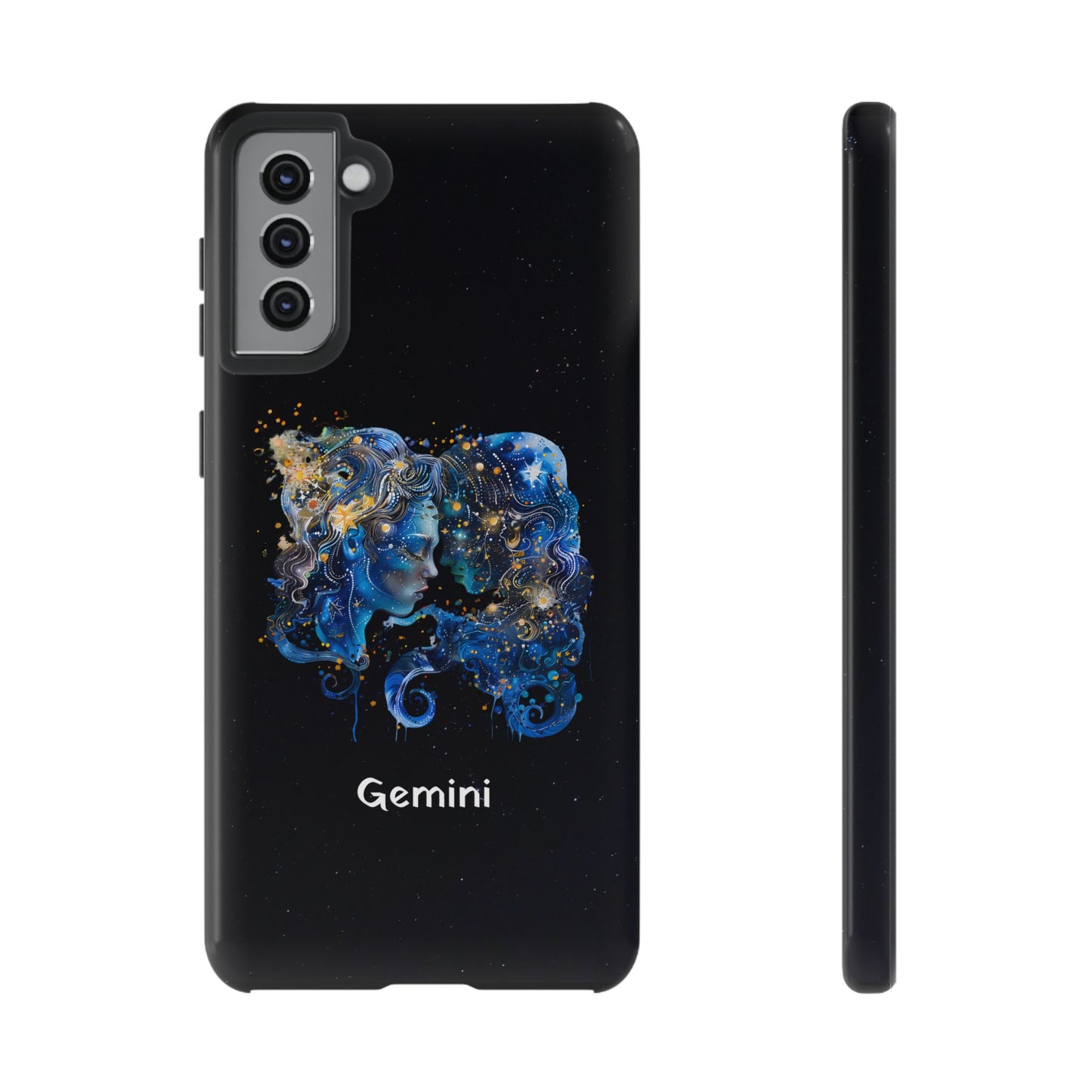 Gemini Zodiac Star Sign Black Glossy Phone Case Tough Protection for iPhone or Samsung Galaxy