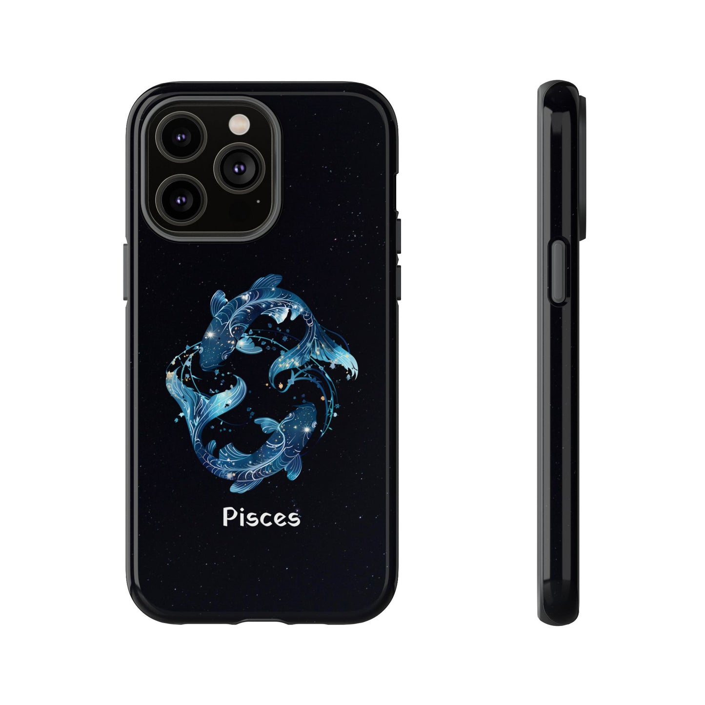 Pisces Zodiac Star Sign Black Glossy Phone Case Tough Protection for iPhone or Samsung Galaxy
