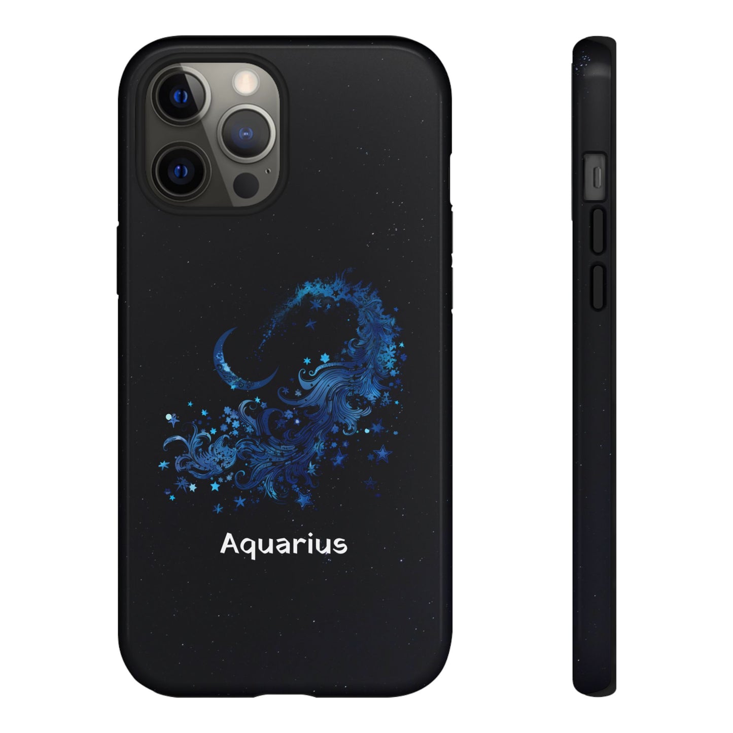 Aquarius Zodiac Star Sign Black Glossy Phone Case Tough Protection for iPhone or Samsung Galaxy