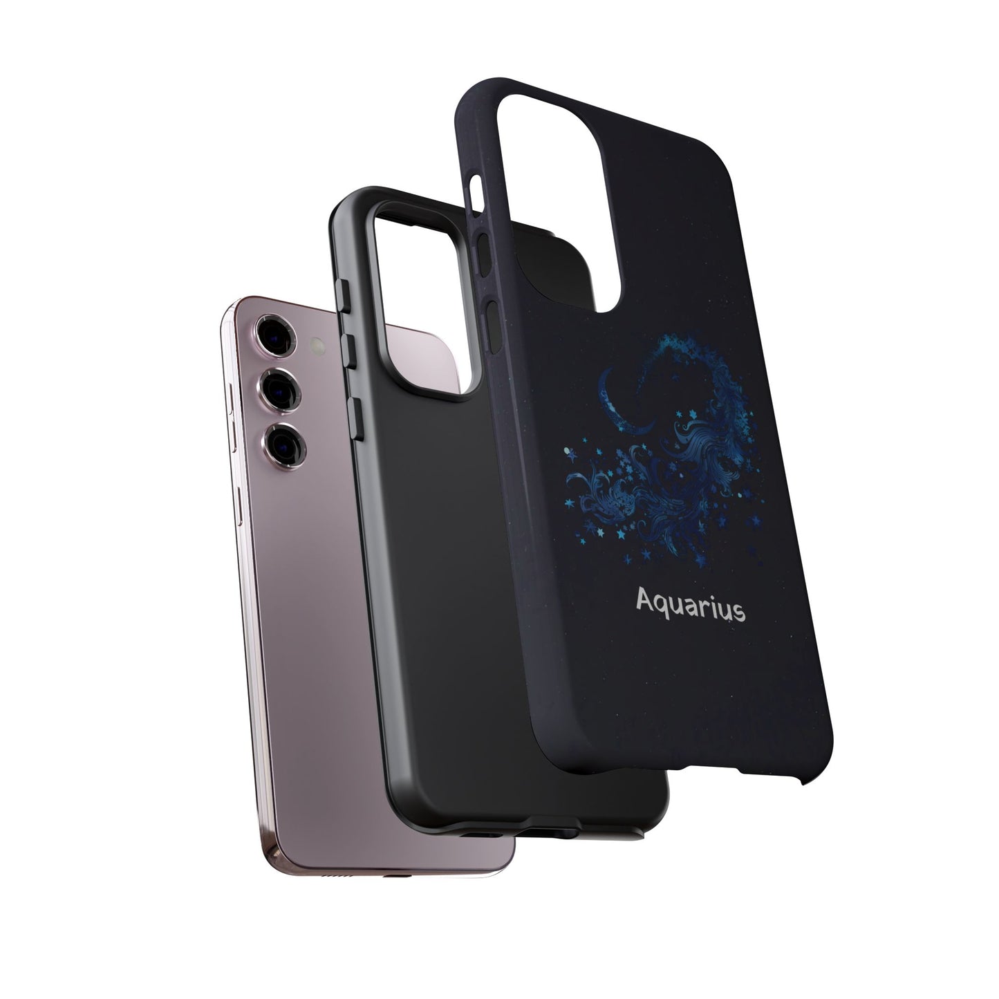 Aquarius Zodiac Star Sign Black Glossy Phone Case Tough Protection for iPhone or Samsung Galaxy