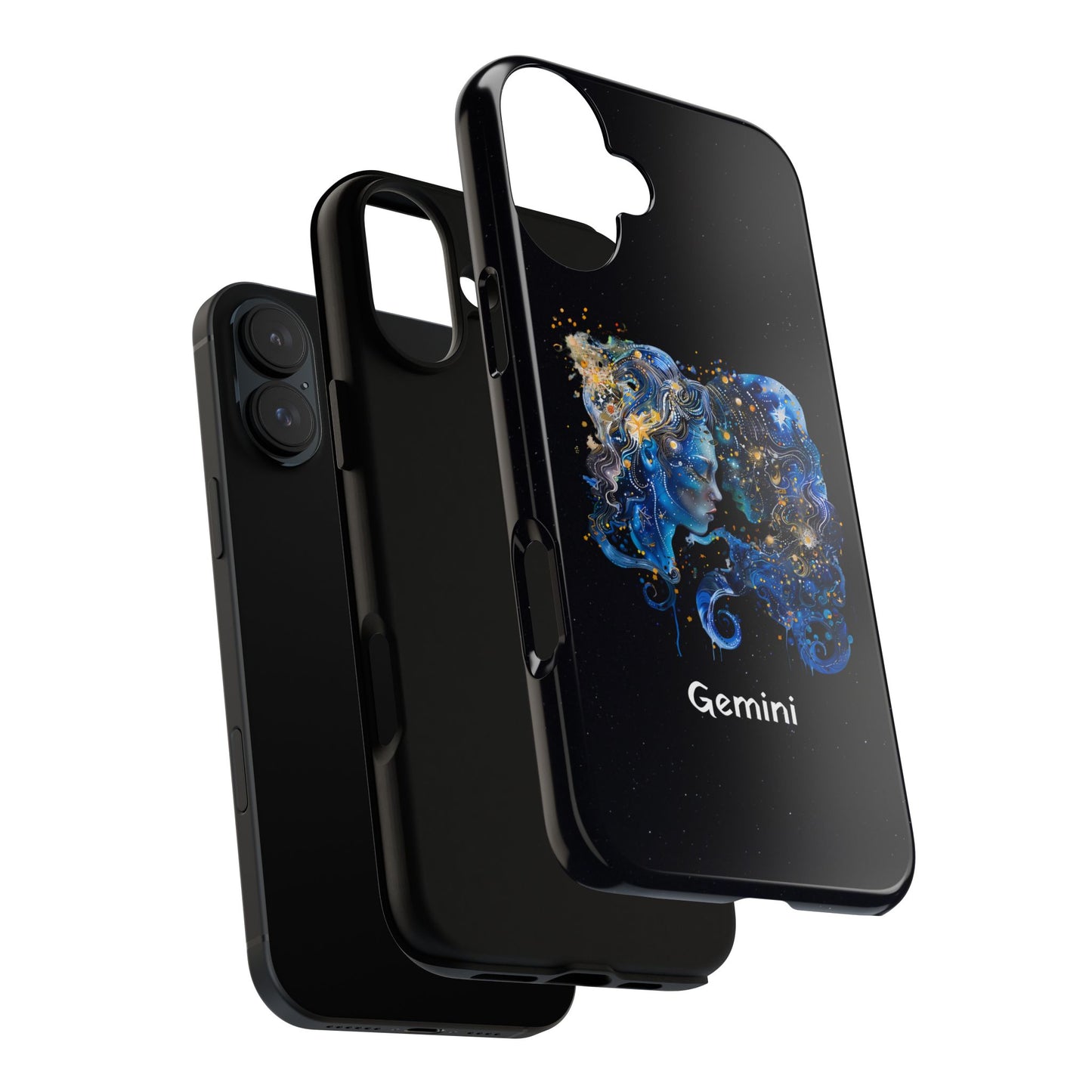 Gemini Zodiac Star Sign Black Glossy Phone Case Tough Protection for iPhone or Samsung Galaxy