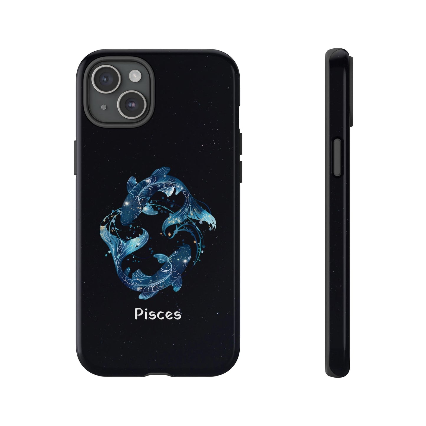 Pisces Zodiac Star Sign Black Glossy Phone Case Tough Protection for iPhone or Samsung Galaxy