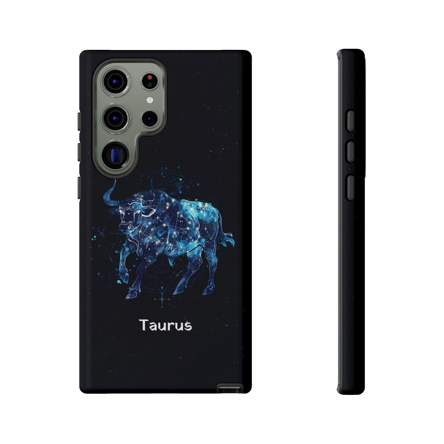 Taurus Zodiac Star Sign Black Glossy Phone Case Tough Protection for iPhone or Samsung Galaxy