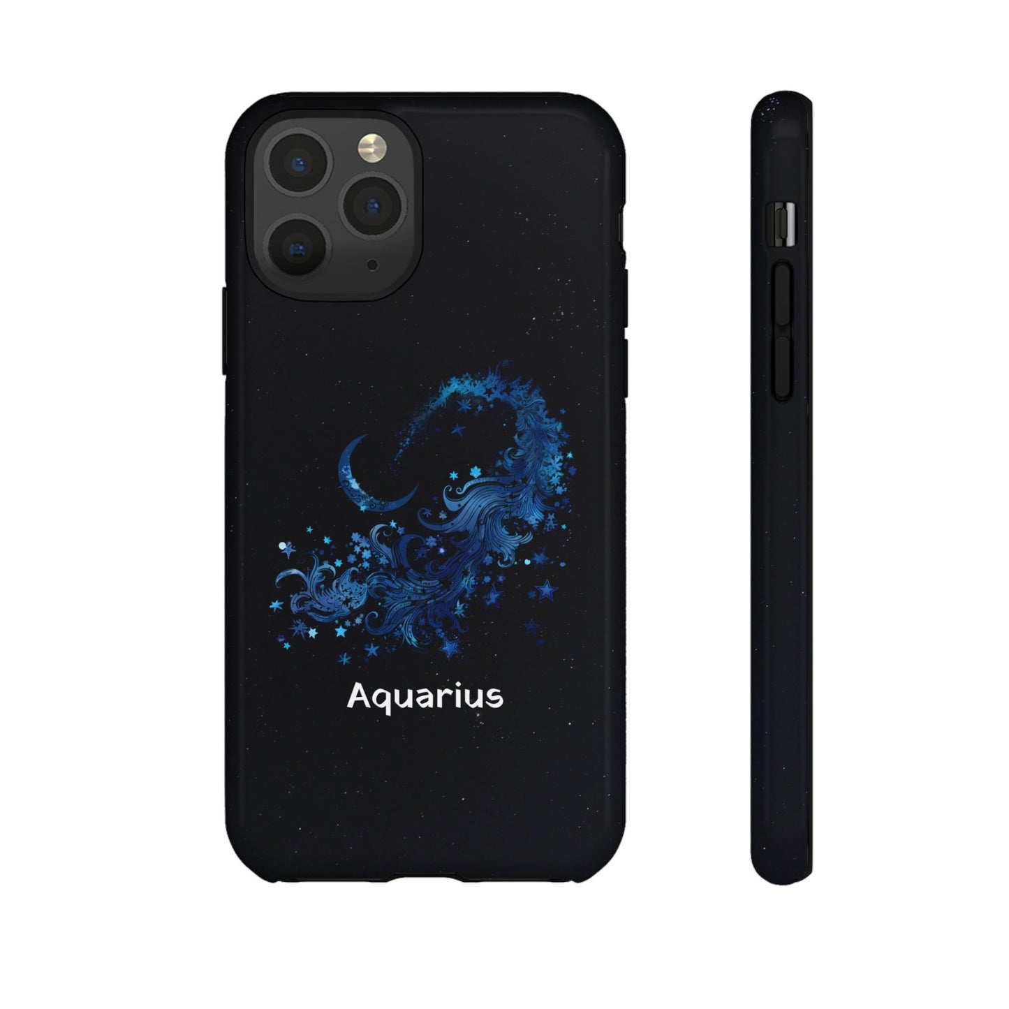 Aquarius Zodiac Star Sign Black Glossy Phone Case Tough Protection for iPhone or Samsung Galaxy