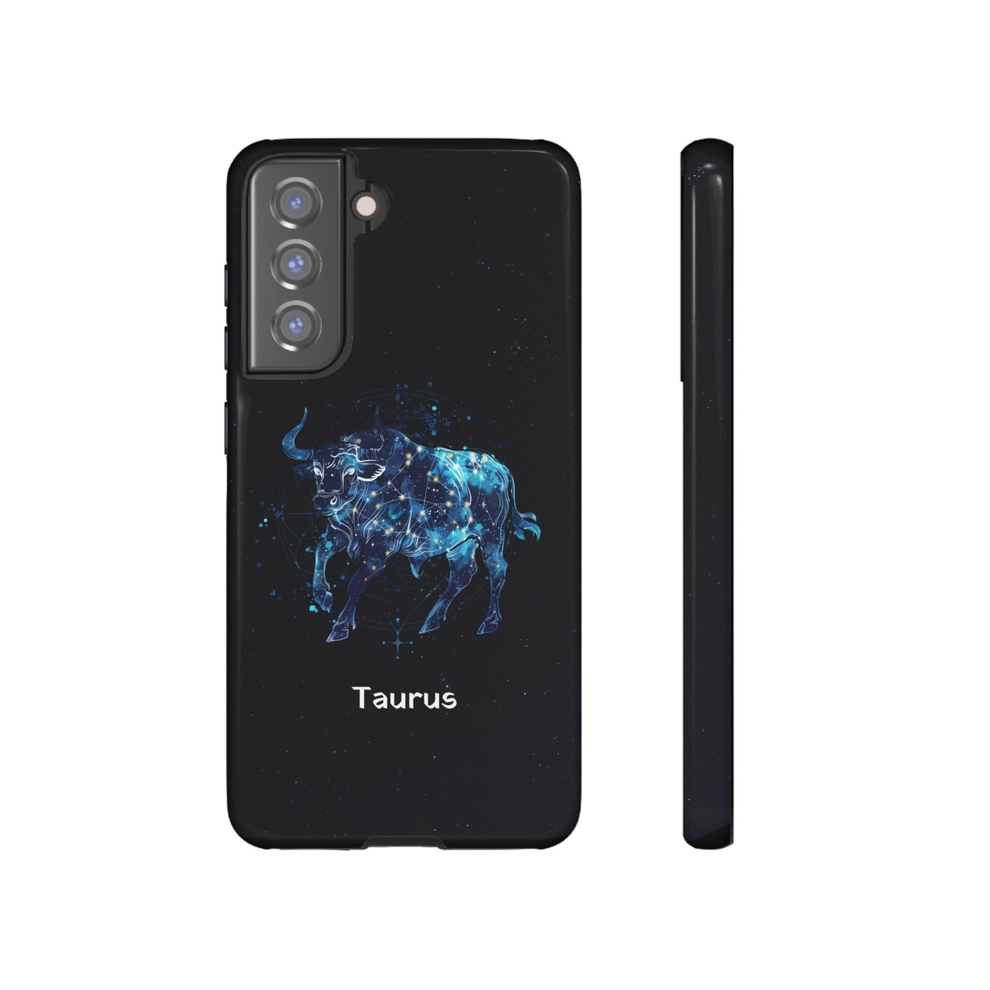 Taurus Zodiac Star Sign Black Glossy Phone Case Tough Protection for iPhone or Samsung Galaxy