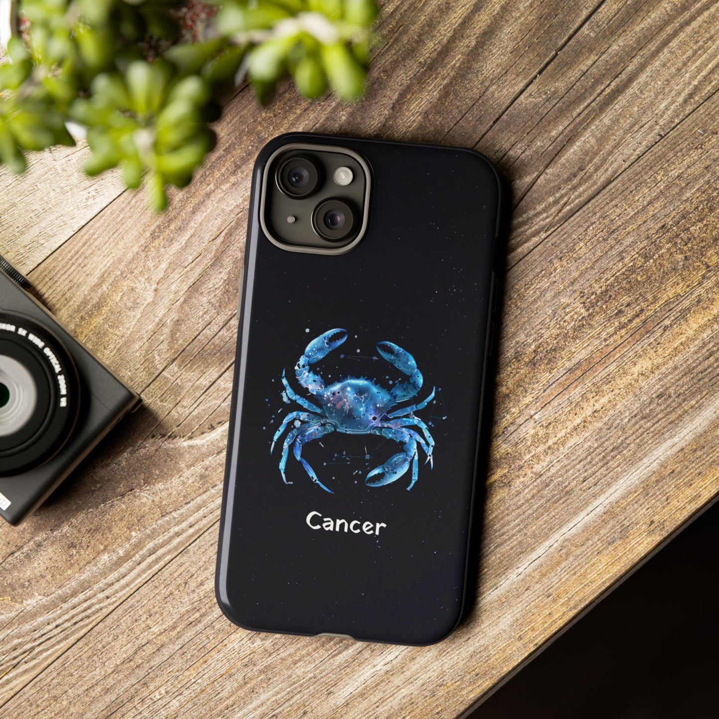Cancer Zodiac Star Sign Black Glossy Phone Case Tough Protection for iPhone or Samsung Galaxy